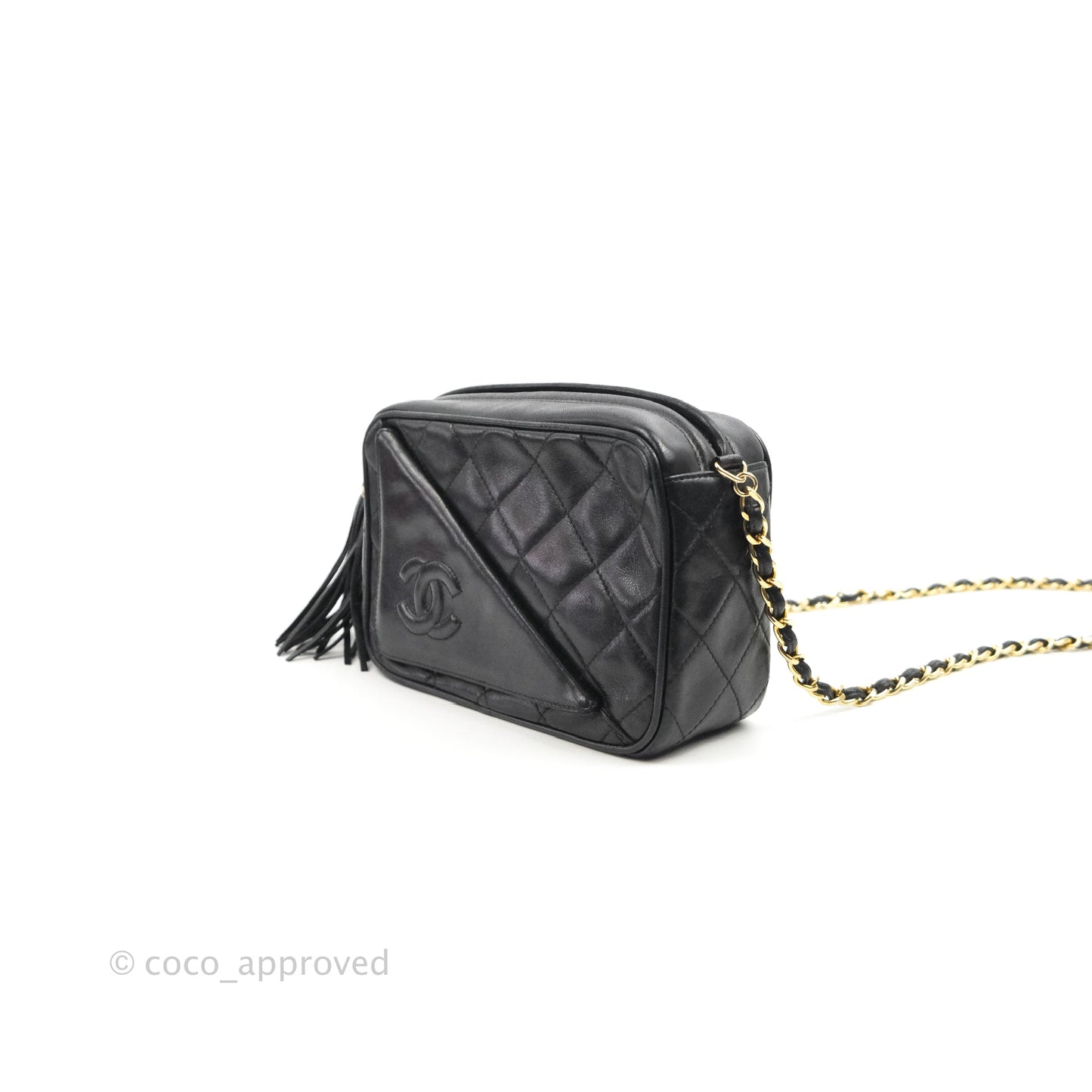 Chanel Vintage Small Camera Bag Black Lambskin Gold Hardware