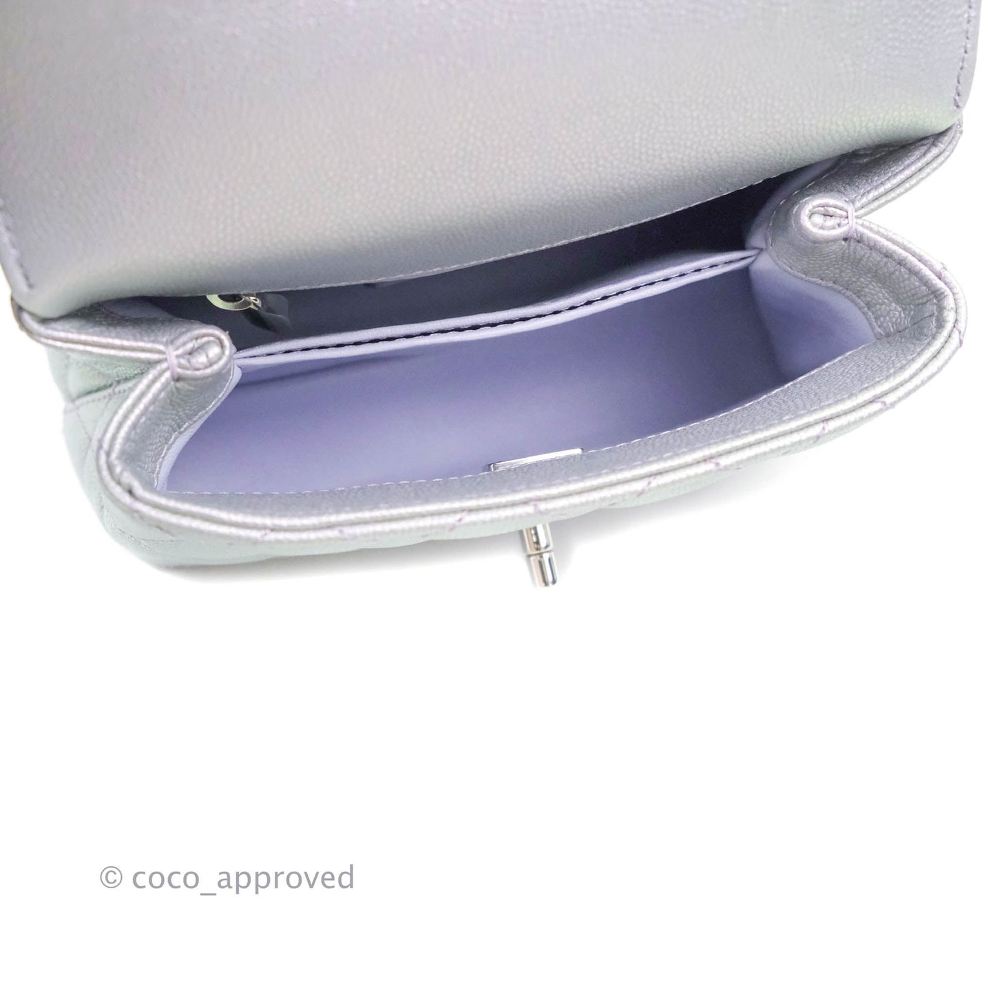 Chanel Mini Coco Handle Quilted Iridescent Lilac Caviar Rainbow Hardware