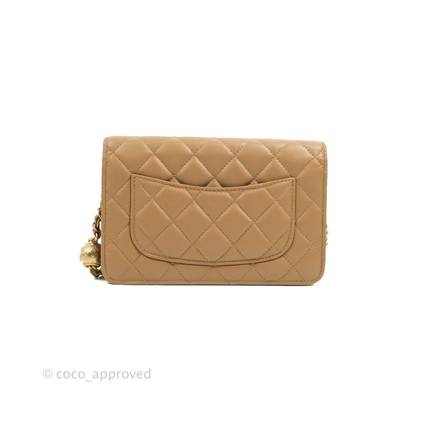 Chanel Quilted Pearl Crush Wallet on Chain WOC Beige Lambskin Aged Gold Hardware
