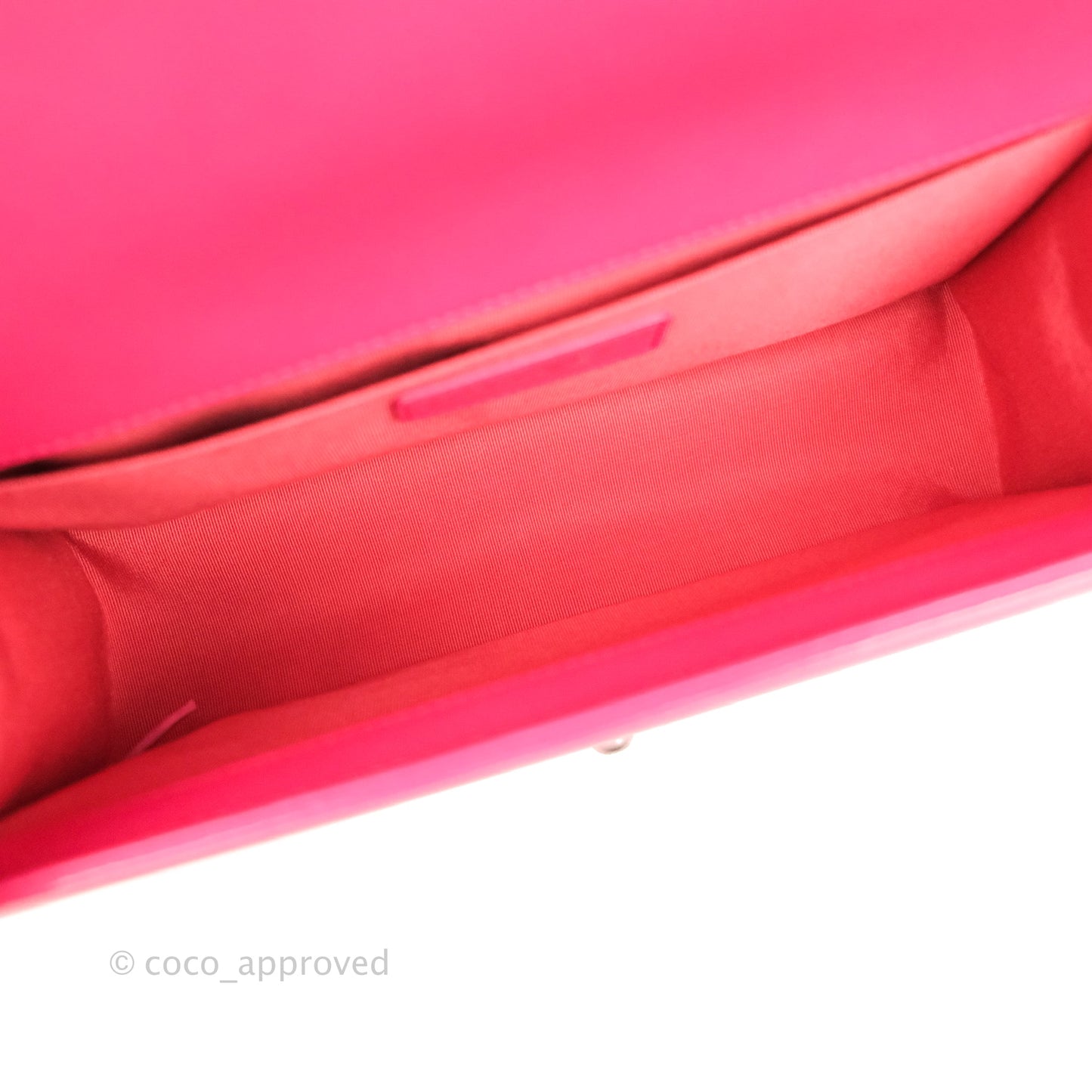 Chanel Quilted Medium Boy Bag Pink Patent Ruthenium Hardware