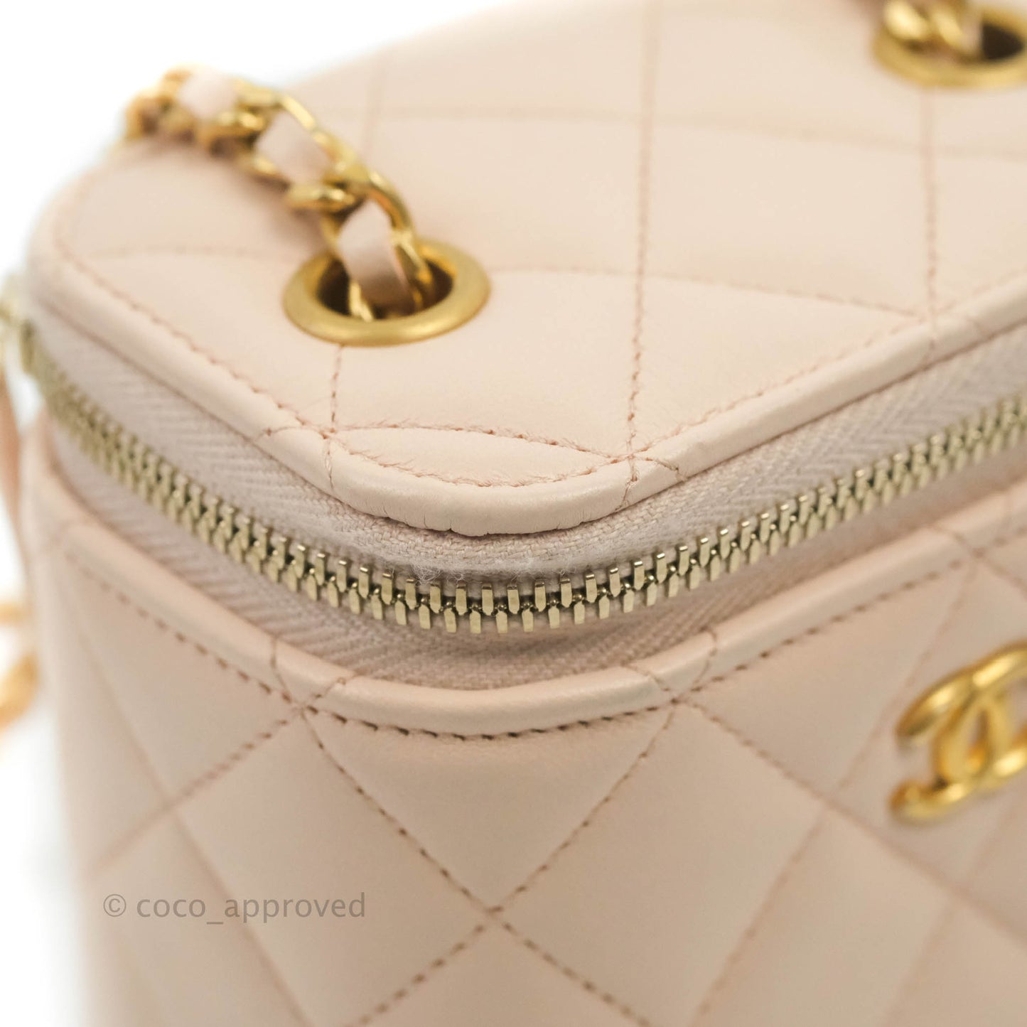 Chanel Classic Mini Pearl Crush Vanity With Chain Light Pink Lambskin Aged Gold Hardware