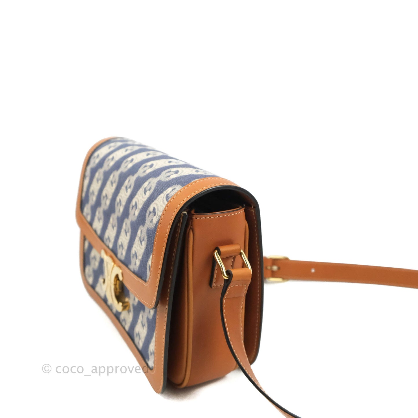 Celine Medium Triomphe Bag Chaine Triomphe Jacquard Canvas Tan Calfskin
