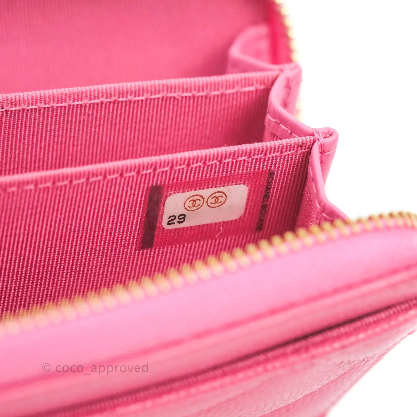 Chanel Classic Zipped Coin Purse Pink Caviar Gold Hardware