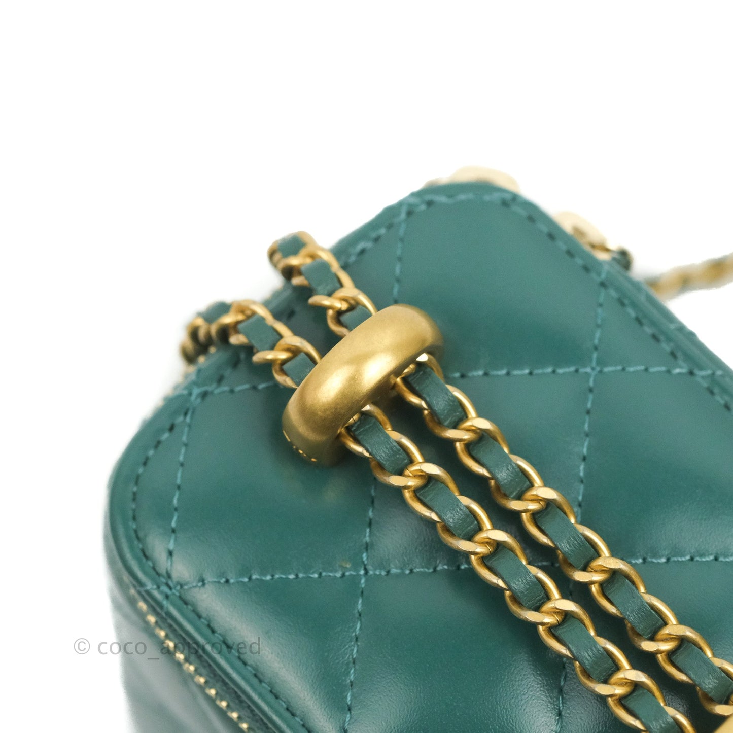 Chanel Quilted Mini Perfect Fit Vanity With Chain Calfskin Pine Green Aged Gold Hardware