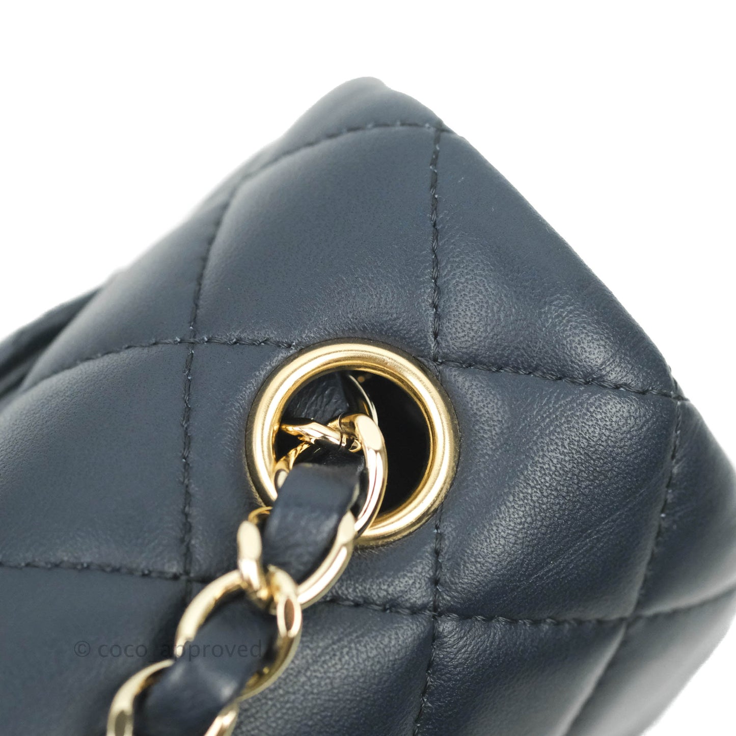 Chanel Quilted Mini Rectangular Flap Navy Lambskin Gold Hardware