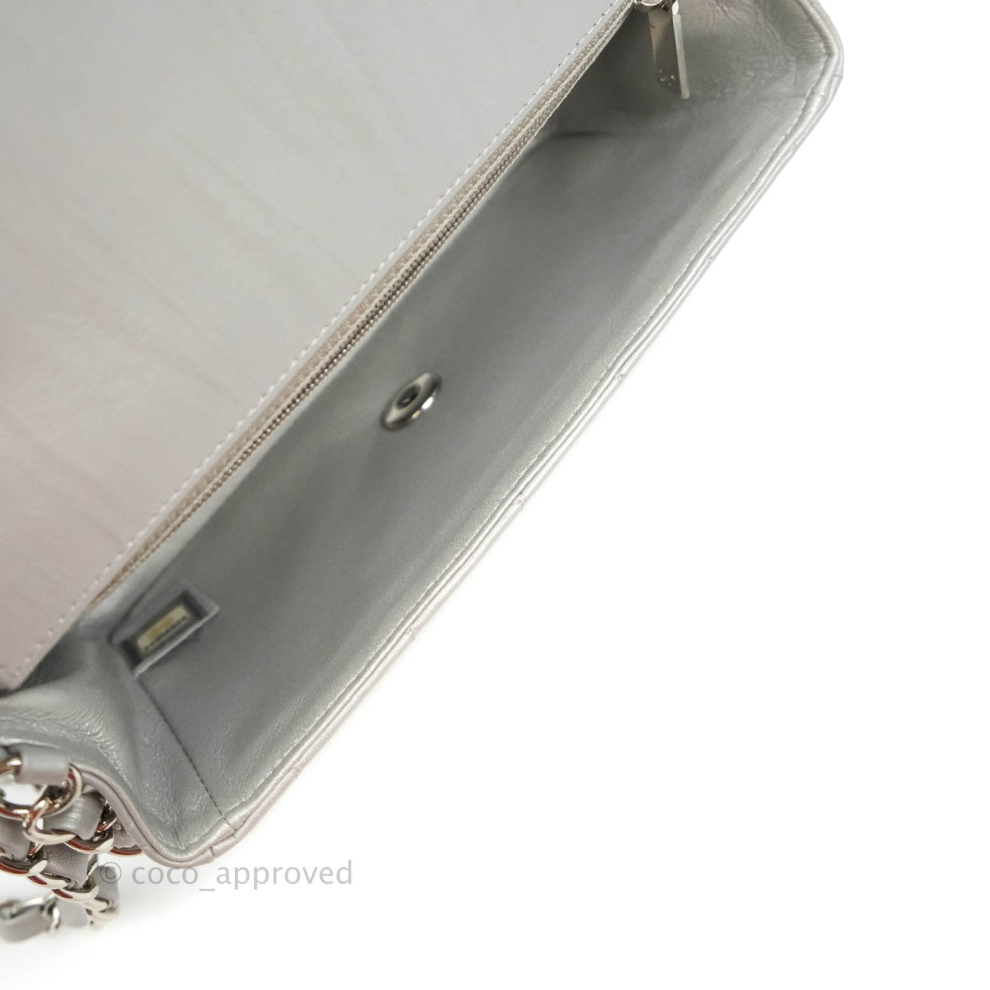 Chanel Quilted Mini Rectangular Silver Crumpled Calfskin Silver Hardware