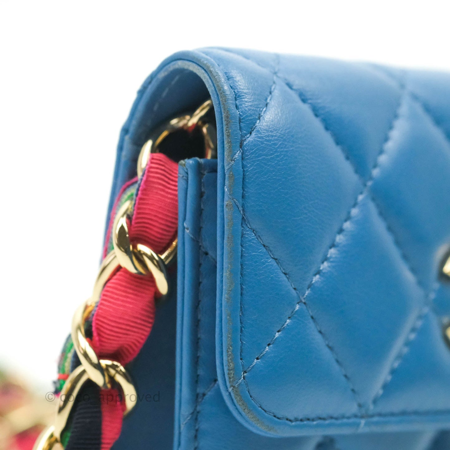 Chanel Ribbon Belt Bag Blue Lambskin Gold Hardware