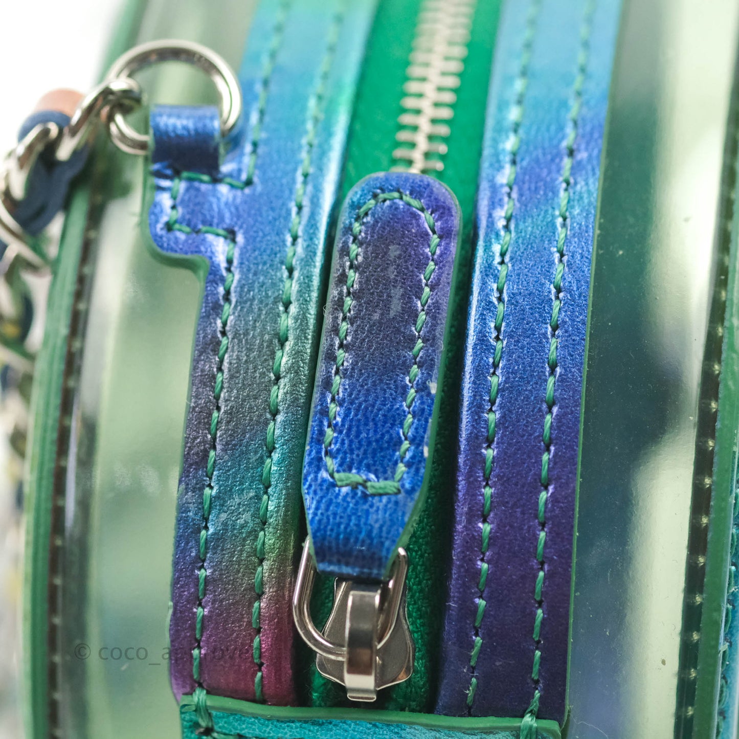 Chanel Filigree Rainbow Green PVC Round Clutch With Chain Silver Hardware 20C