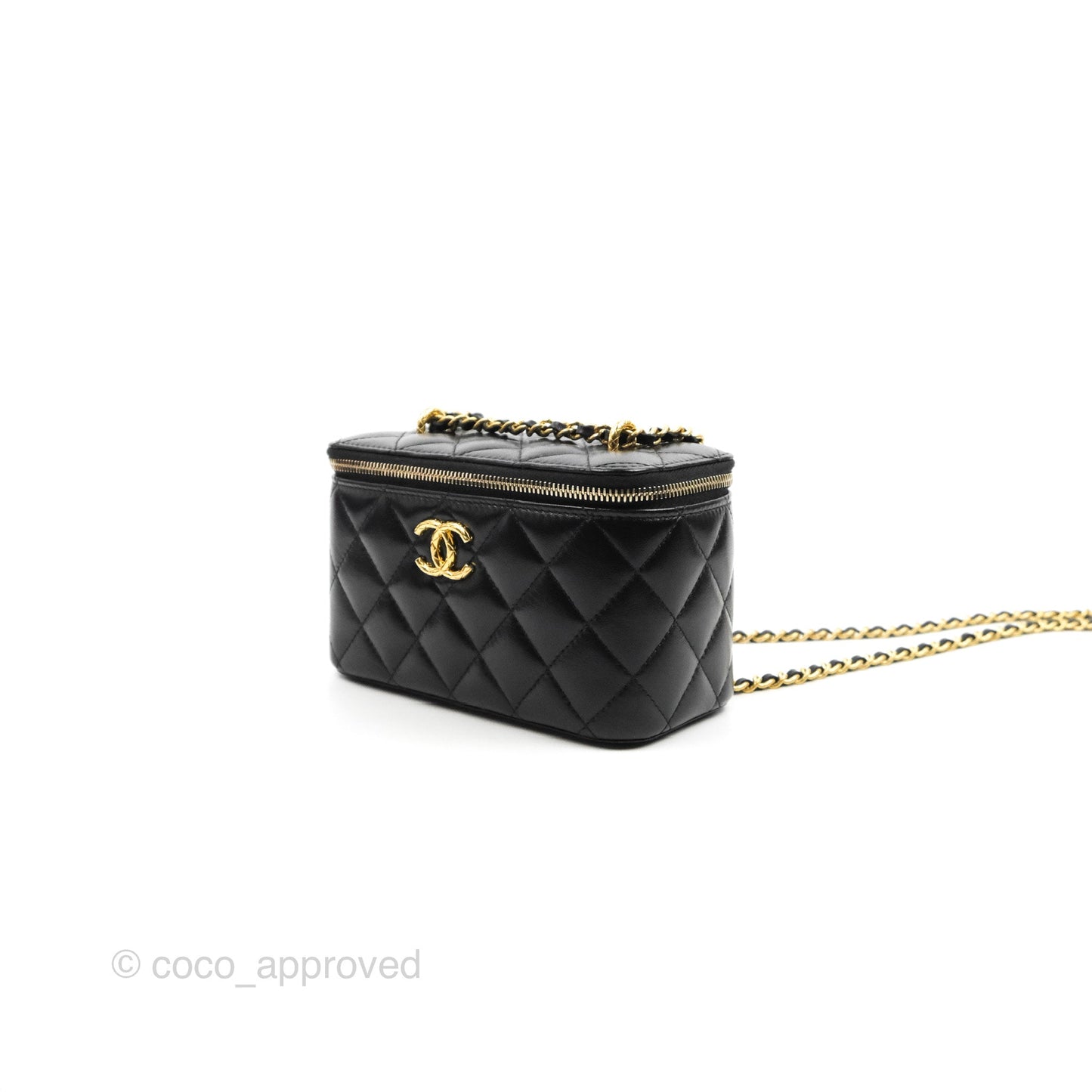 Chanel Vanity with Double Chain Black Shiny Lambskin 23C