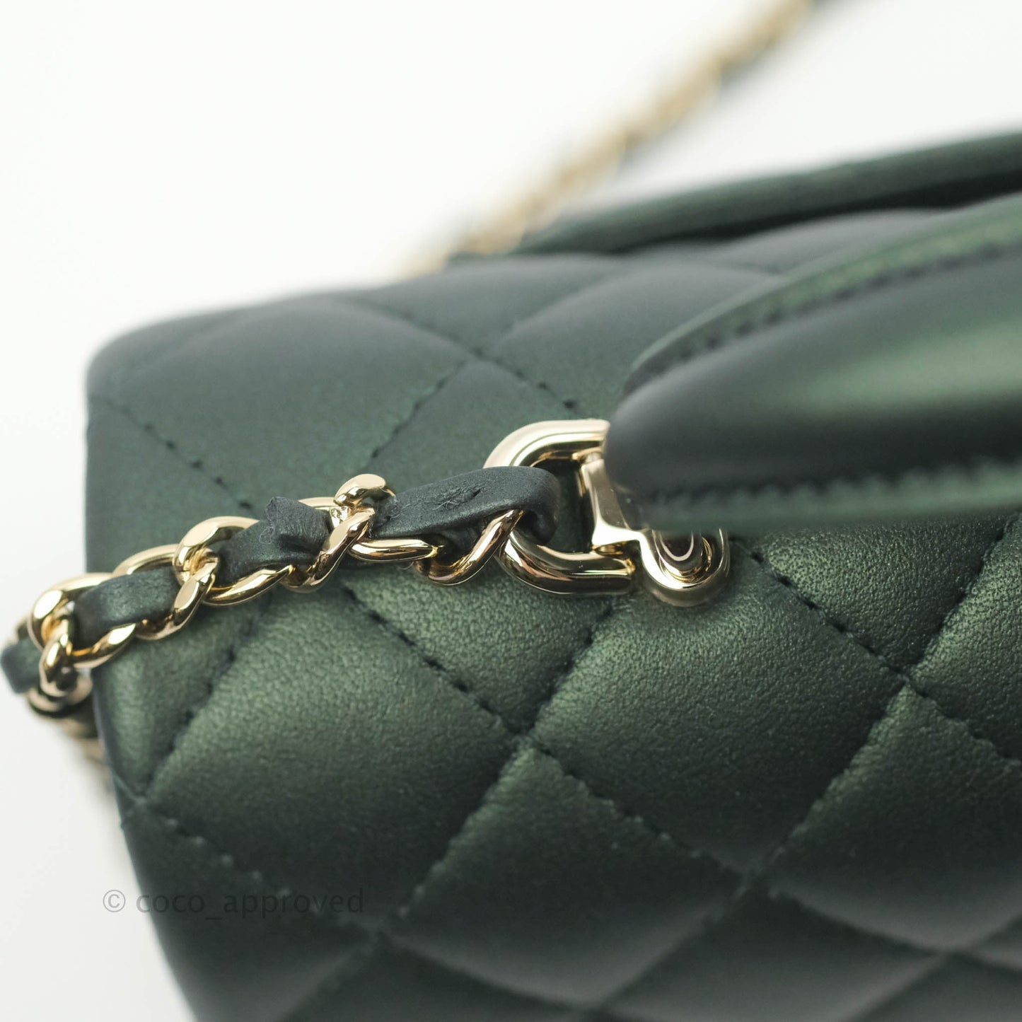 Chanel Top Handle Mini Rectangular Flap Bag Iridescent Green Lambskin Gold Hardware 22A