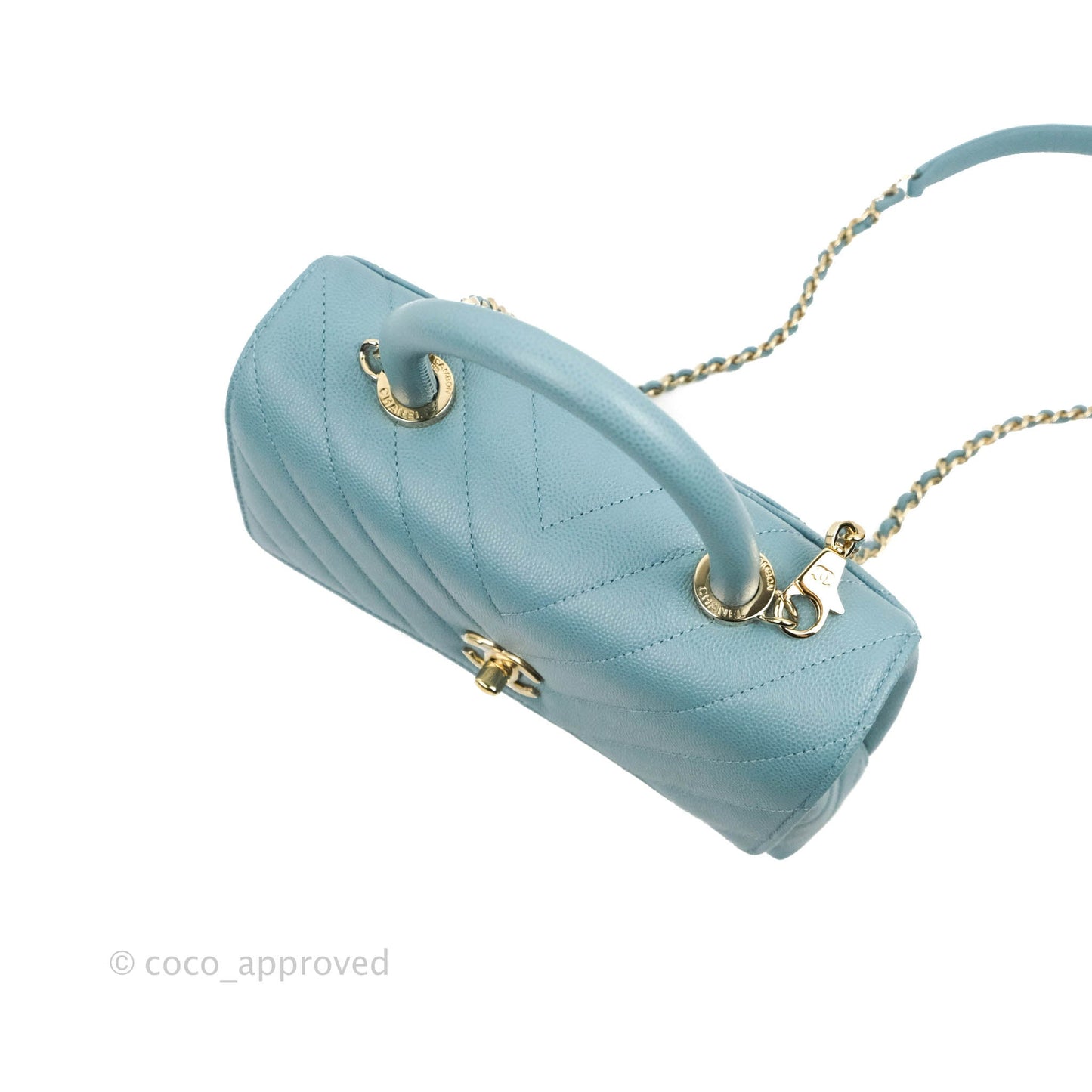 Chanel Small Coco Handle Chevron Blue Caviar Gold Hardware