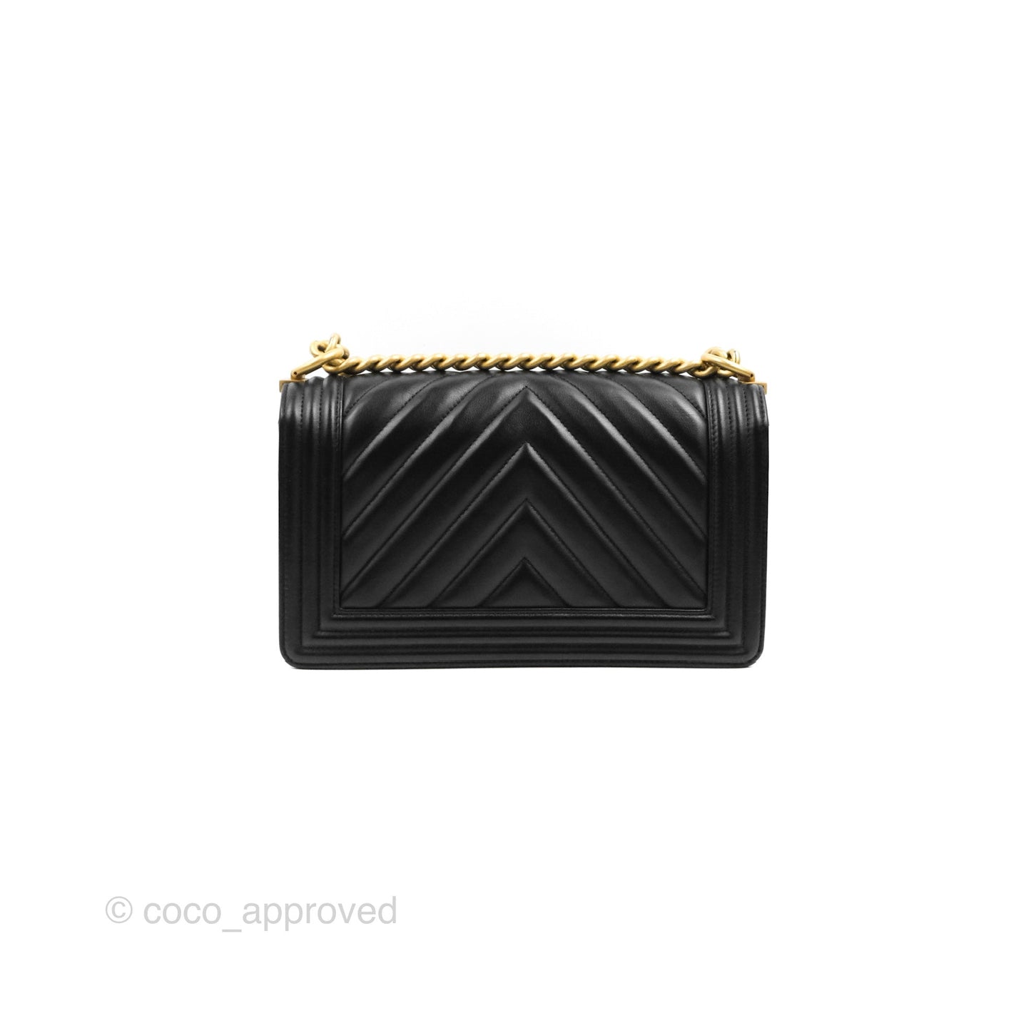 Chanel Chevron Medium Boy Black Calfskin Aged Gold Hardware