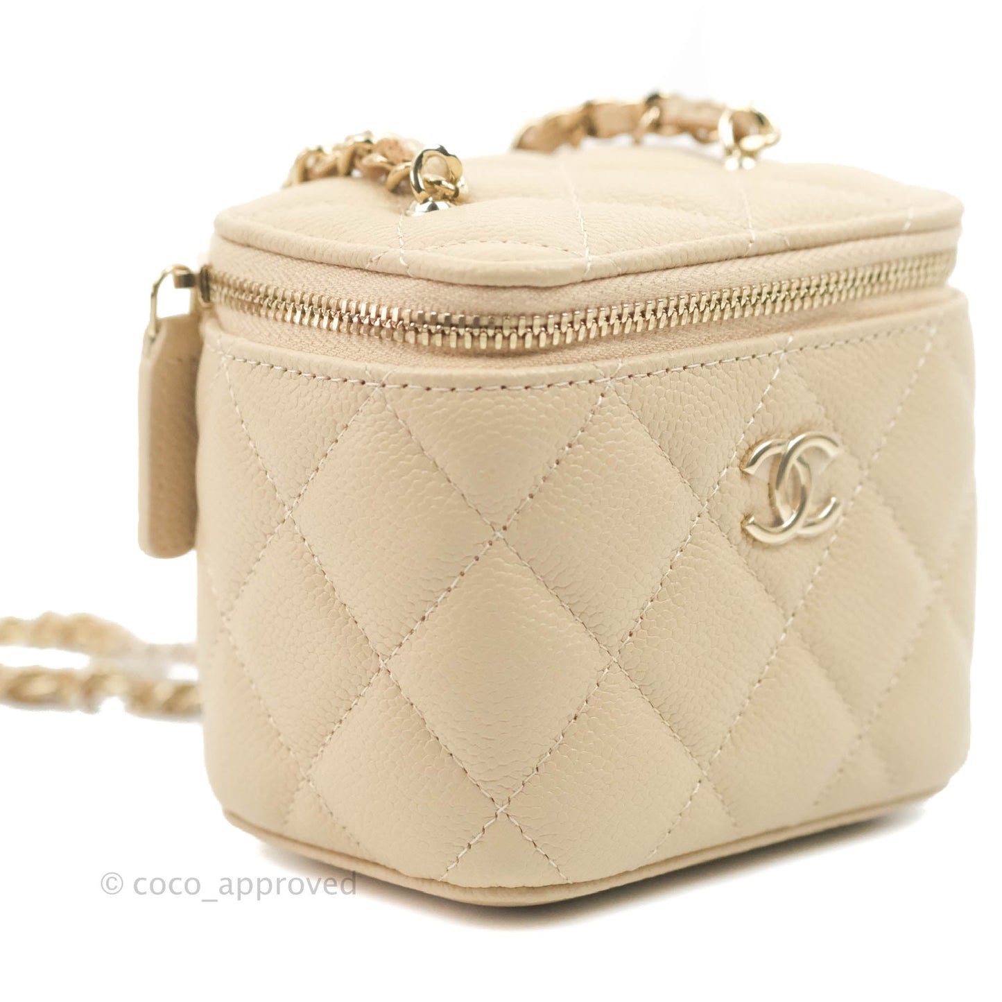 Chanel Classic Mini Vanity With CC Chain Light Beige Caviar Gold Hardware