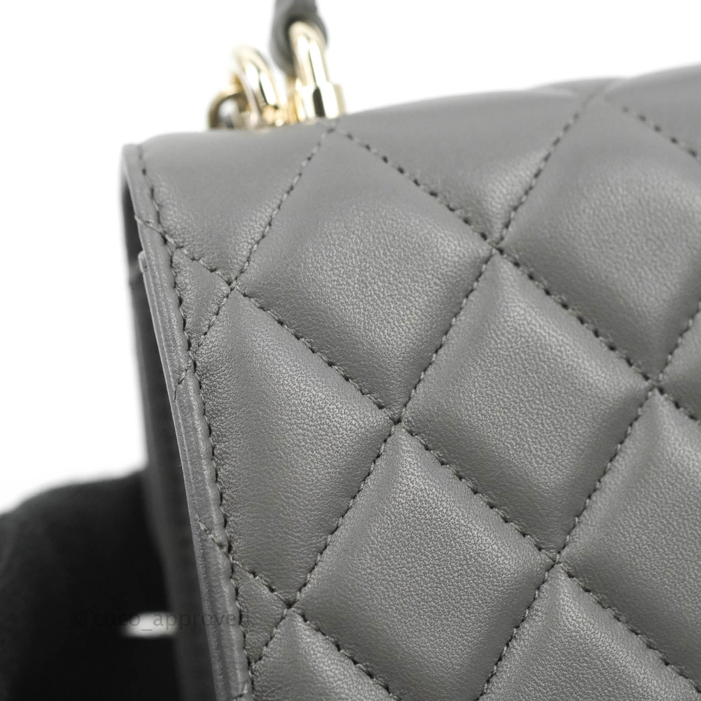 Chanel Mini Handle Clutch With Chain Grey Lambskin Gold Hardware