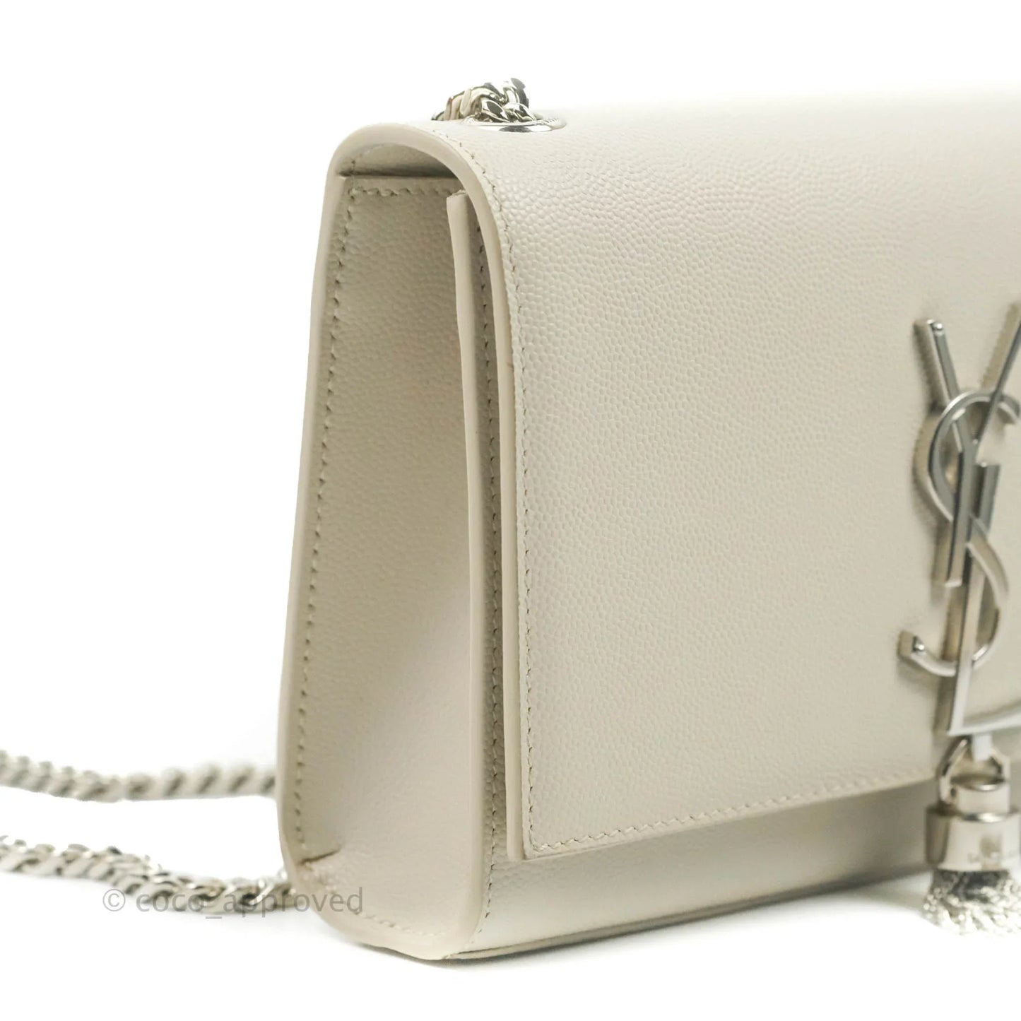 Saint Laurent Small Classic Monogram Kate Tassel Satchel White Grained Calfskin
