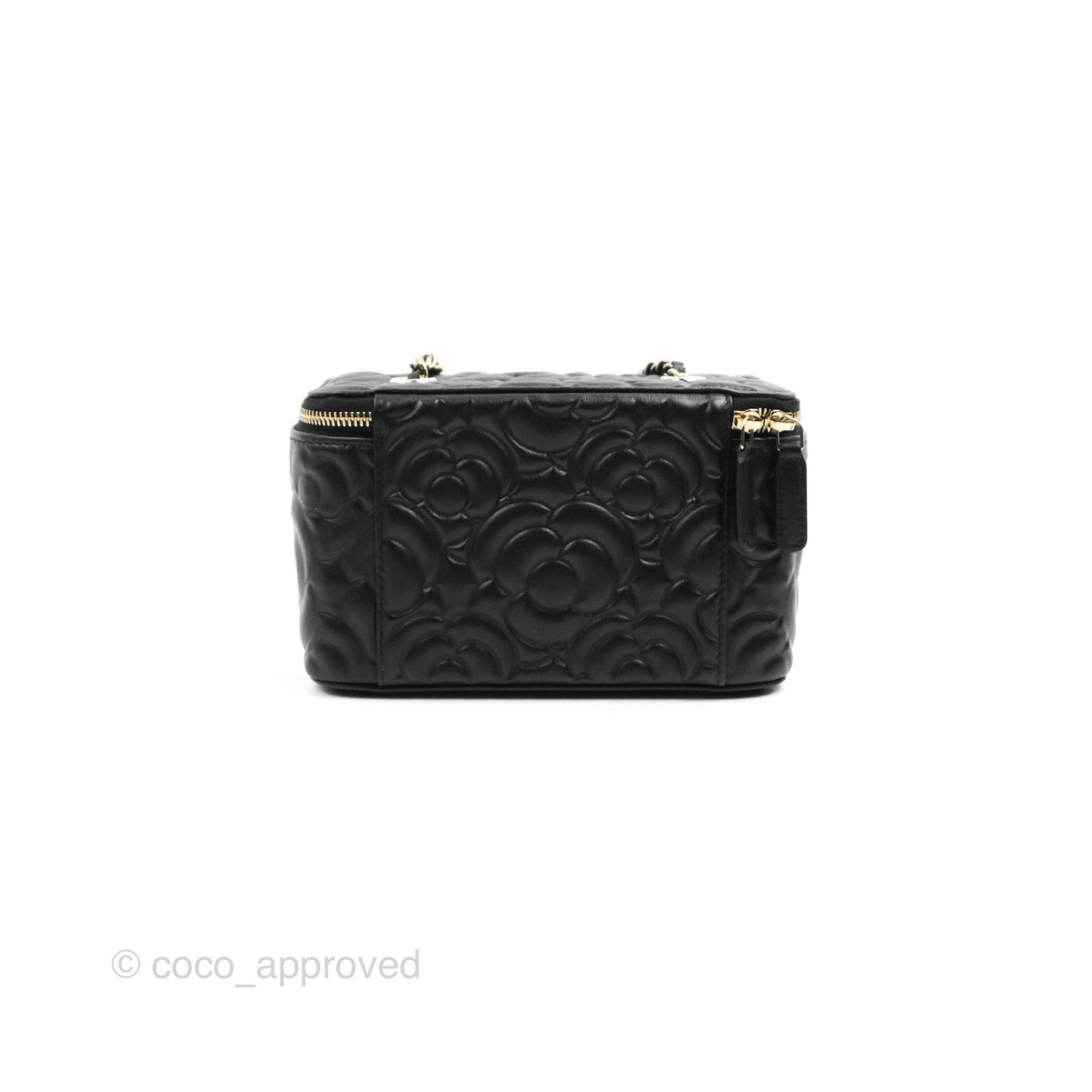 Chanel Vanity Rectangular Camellia Embossed Black Lambskin Gold Hardware