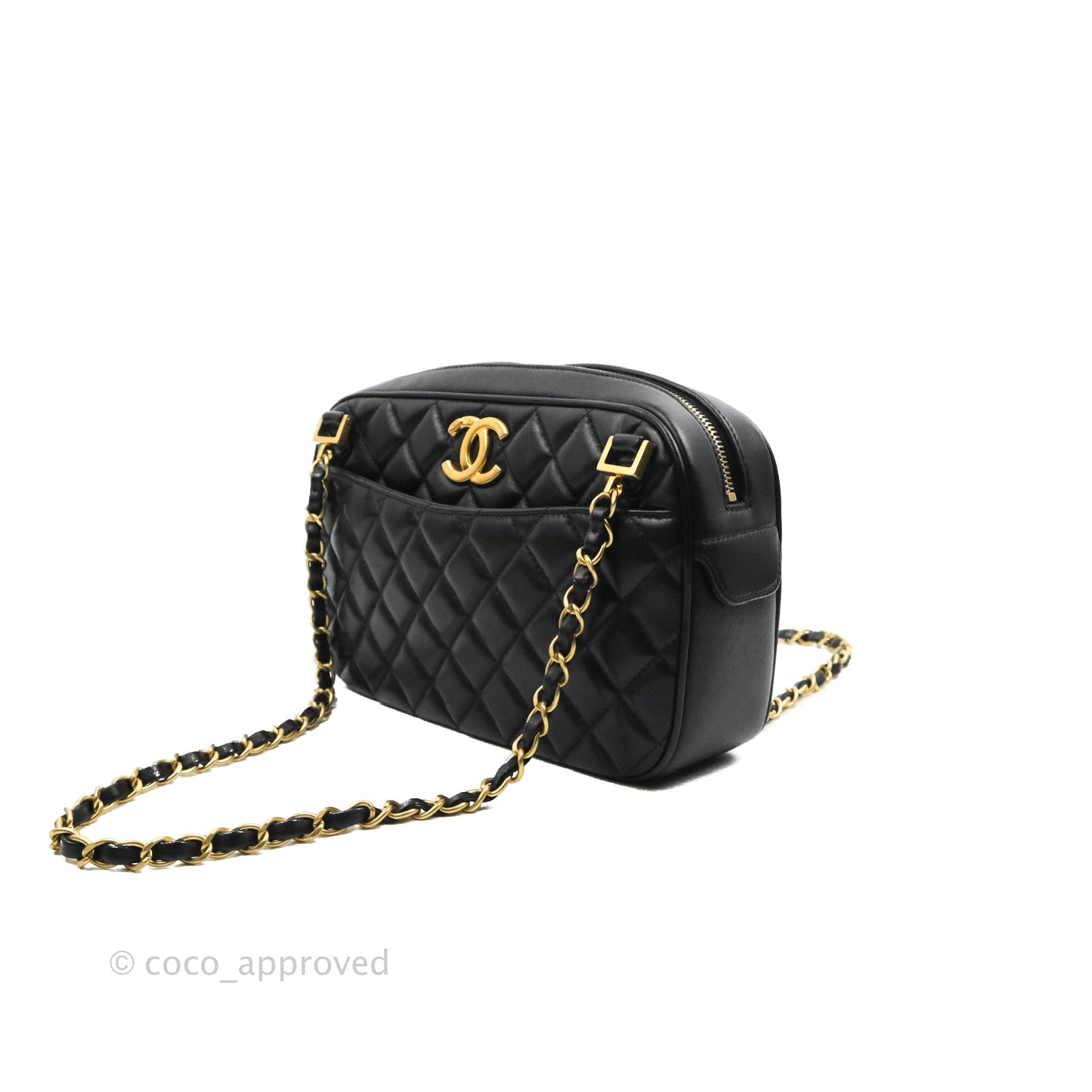 Chanel Quilted Camera Case Bag Black Lambskin Aged Gold Hardware