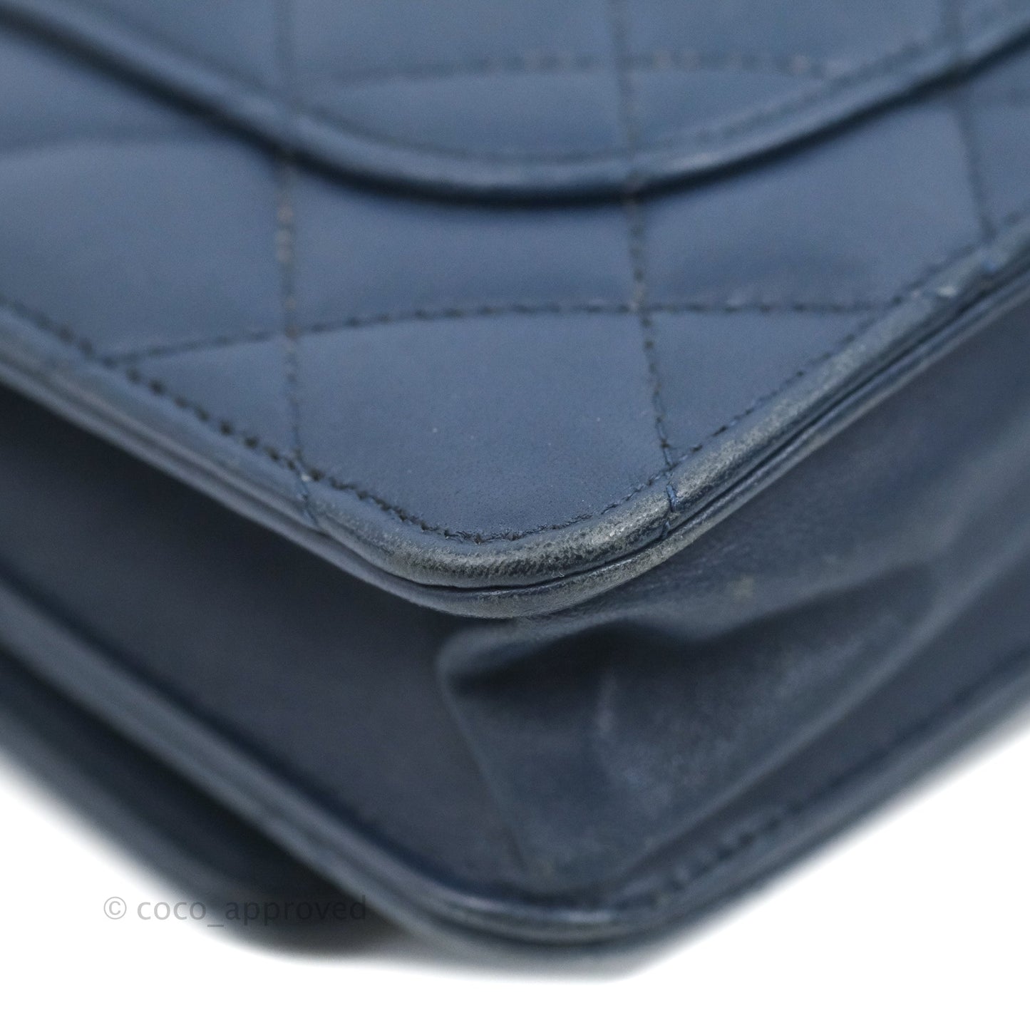 Chanel Quilted Classic Wallet on Chain WOC Navy Lambskin Silver Hardware