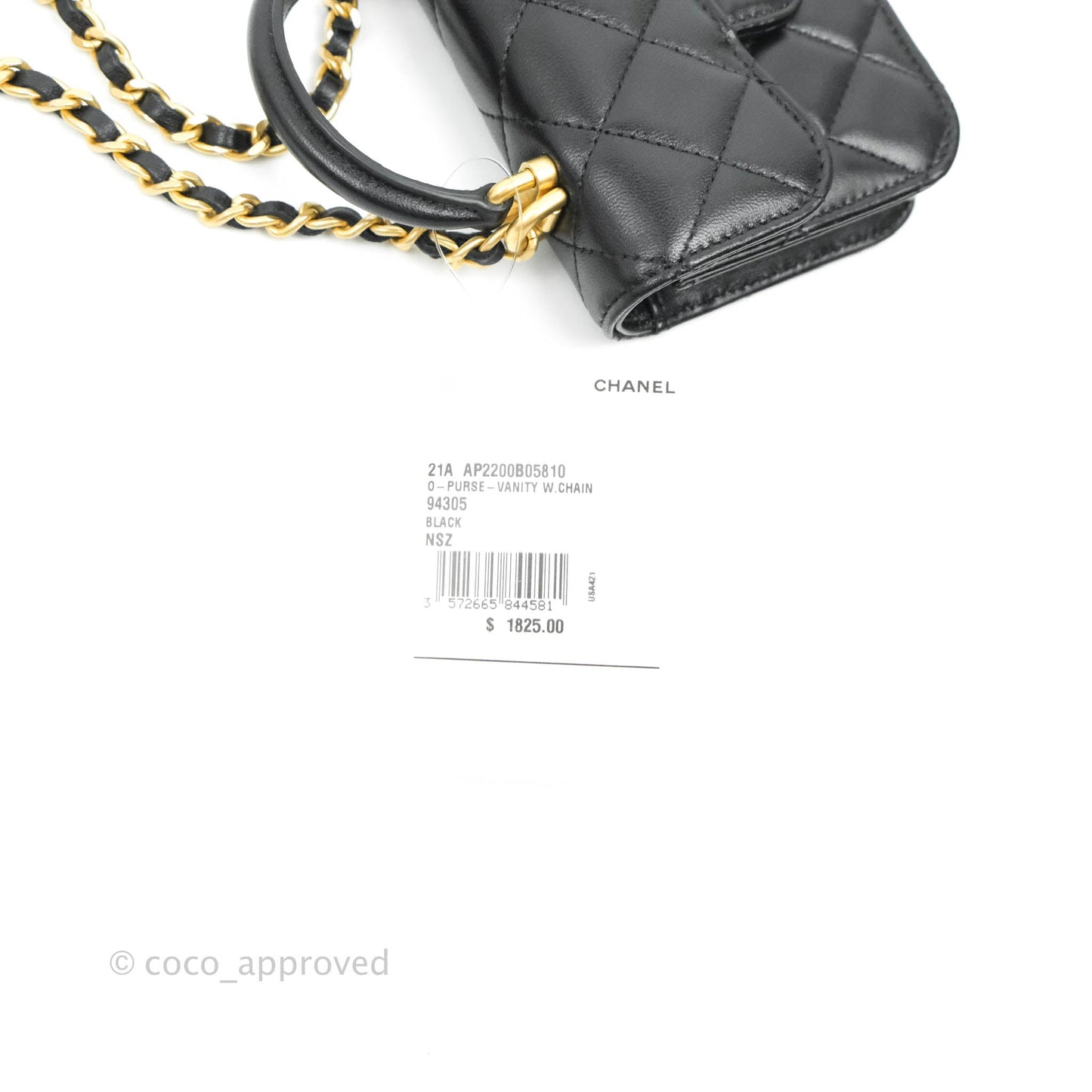 Chanel Flap Coin Purse With Chain Black Lambskin Aged Gold Hardware