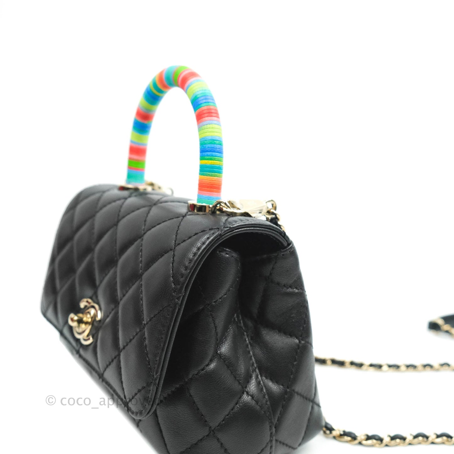 Chanel Quilted Mini Rainbow Coco Handle Bag Lambskin Black Gold Hardware