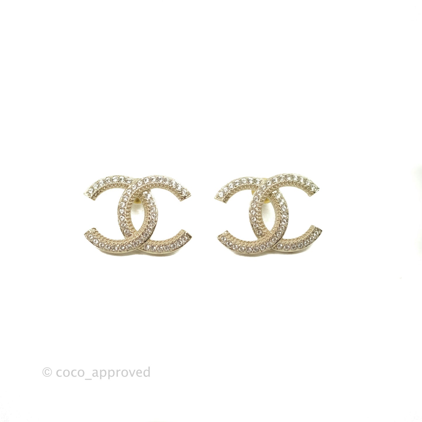 Chanel Crystal CC Earrings Gold Tone 21B
