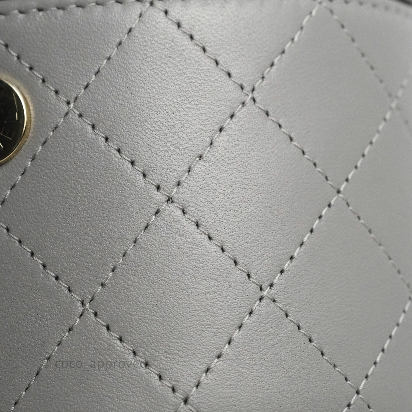 Chanel Quilted Round Vanity Clutch With Chain Grey Lambskin Gold Hardware