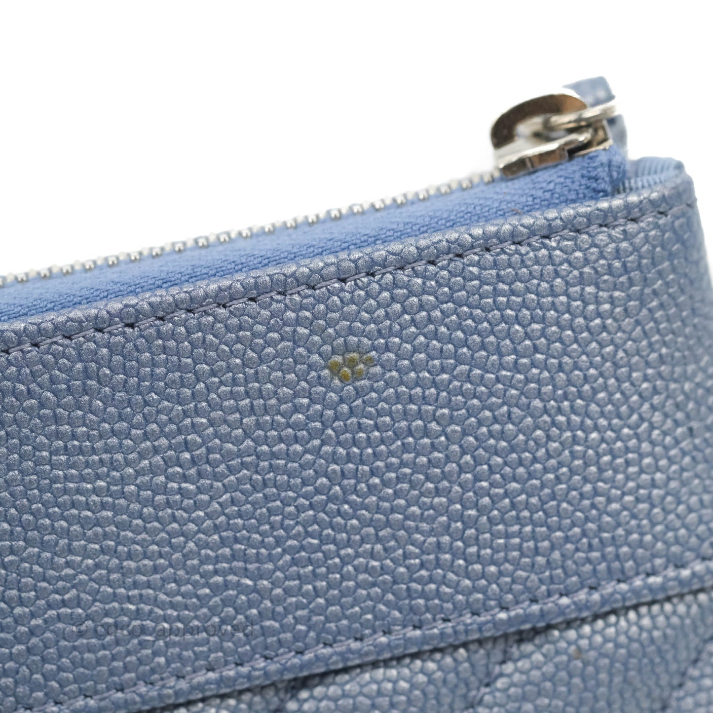 Chanel Mini Chevron Mademoiselle O Case Iridescent Blue Caviar Silver Hardware