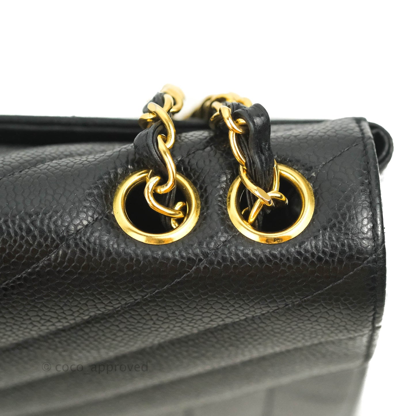 Chanel Vintage Chevron Envelope Flap Bag Black Caviar 24K Gold Hardware