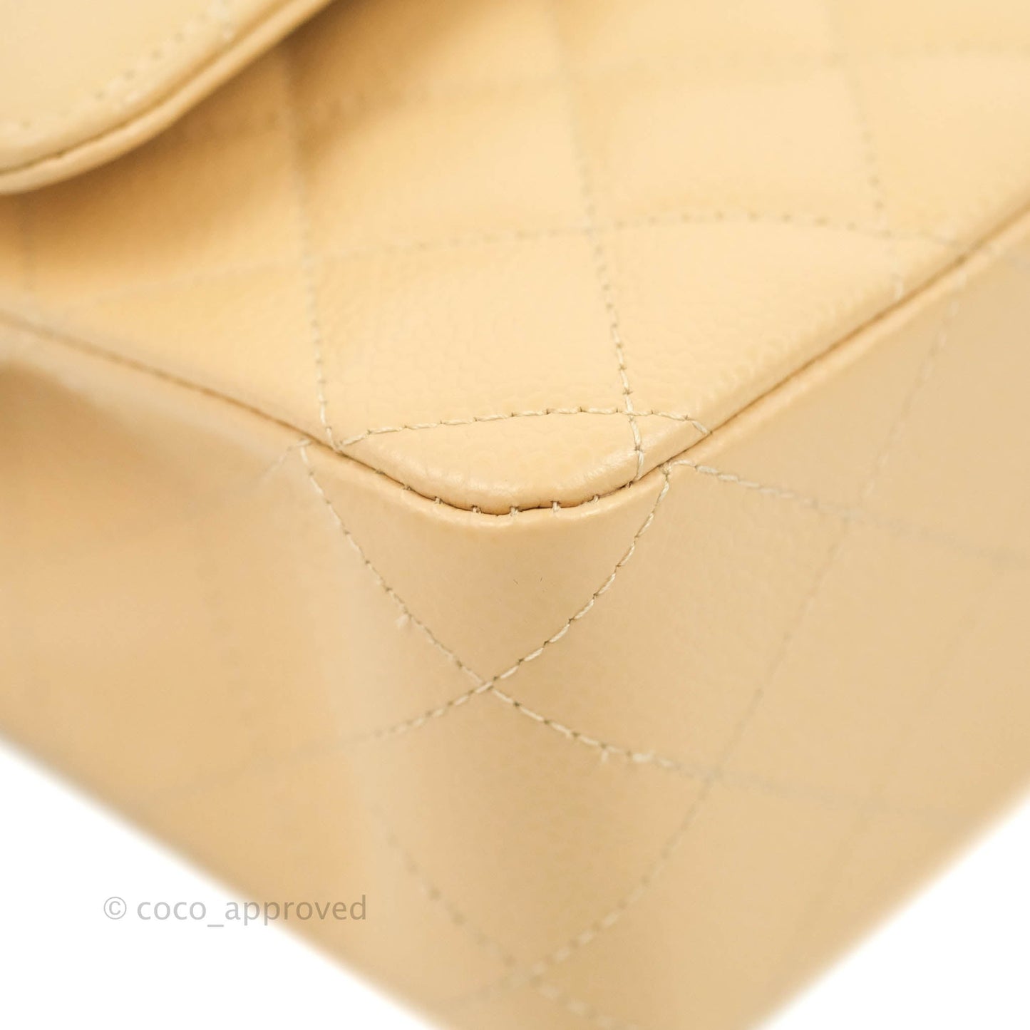 Chanel Classic M/L Medium Flap Quilted Beige Caviar Gold Hardware