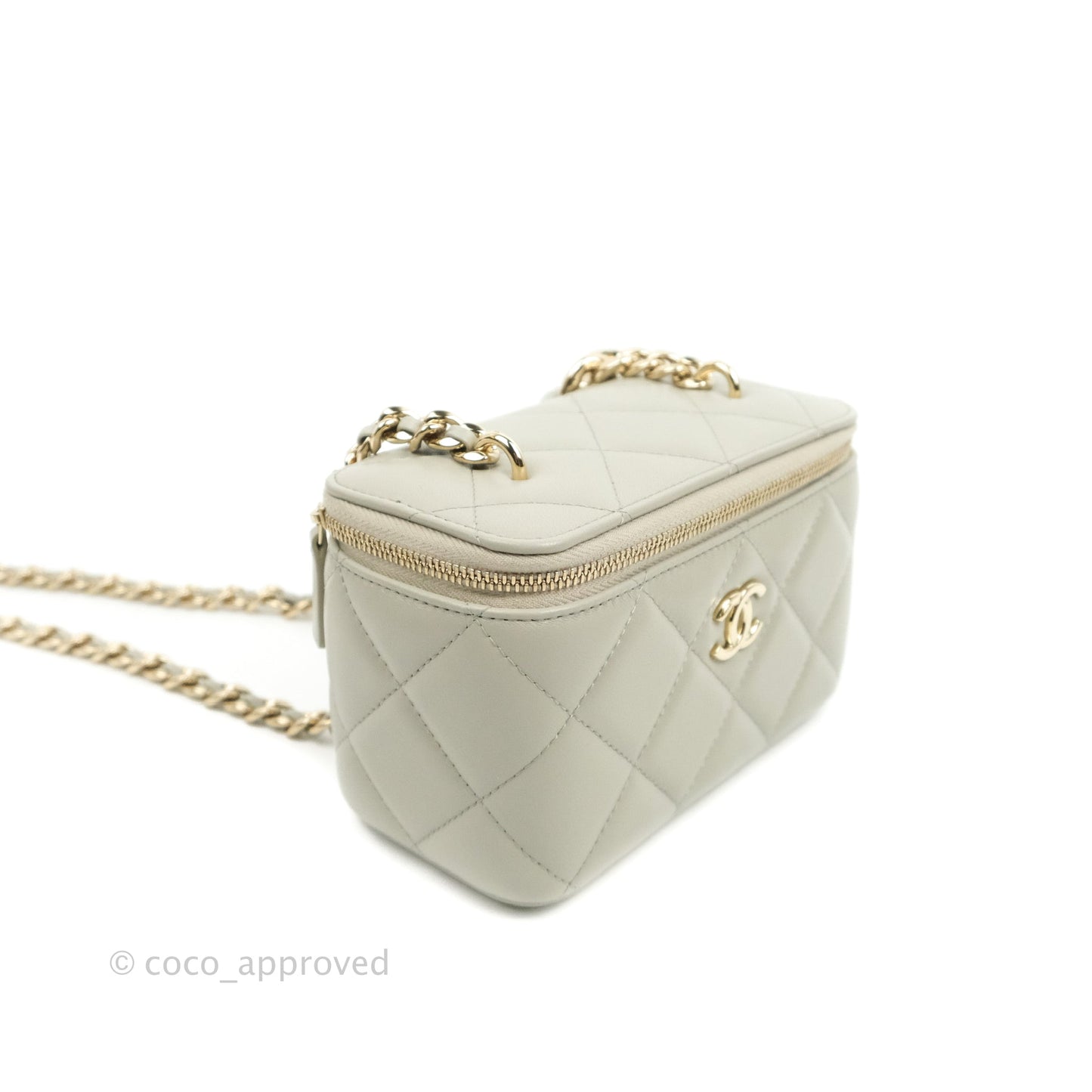 Chanel Resin Elegant Chain Vanity Case Grey Lambskin Gold Hardware