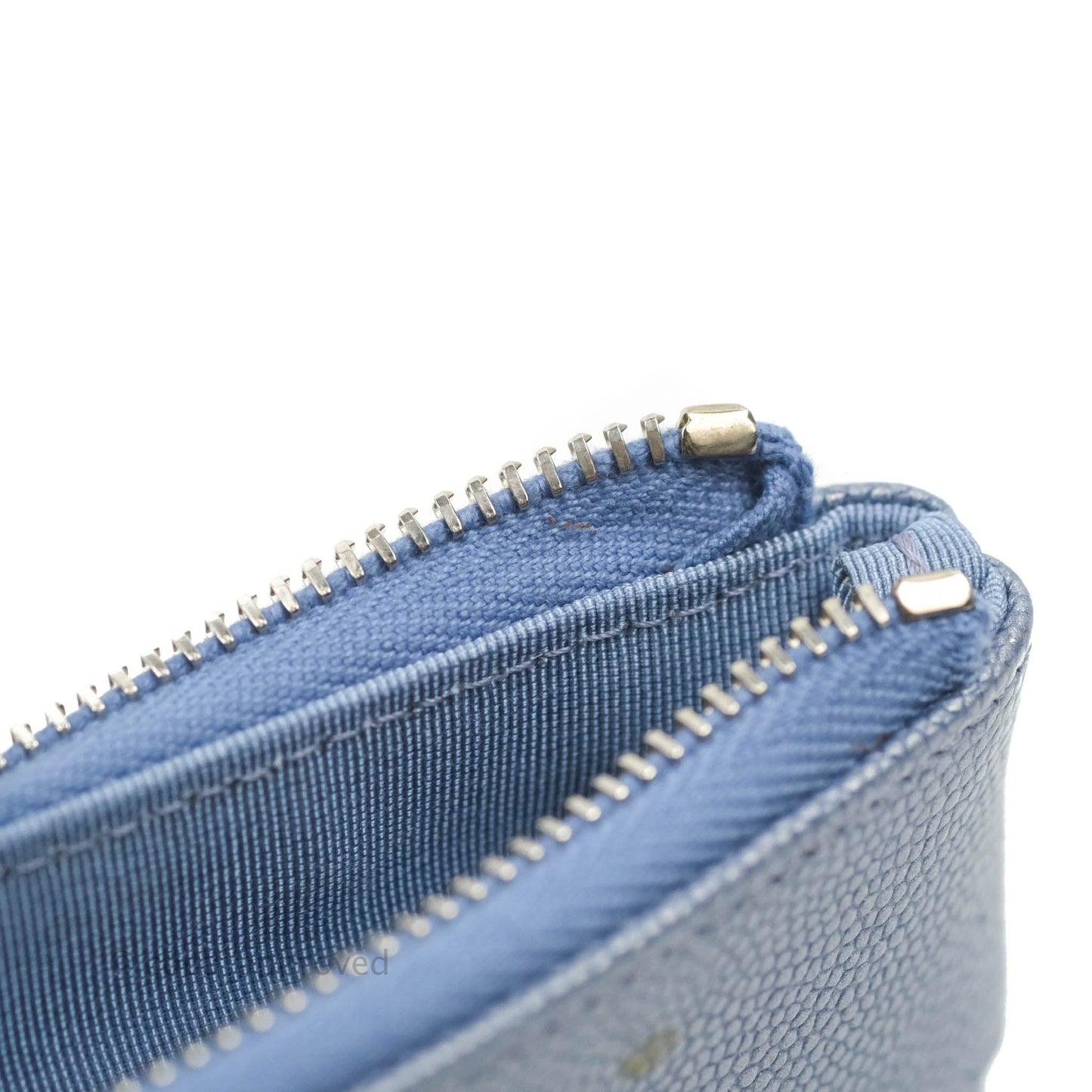 Chanel Mini Chevron Mademoiselle O Case Iridescent Blue Caviar Silver Hardware