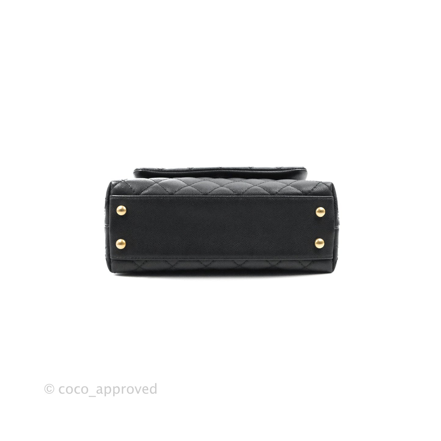 Chanel Small Coco Handle Quilted Black Caviar Aged Gold Hardware Lizard Handle