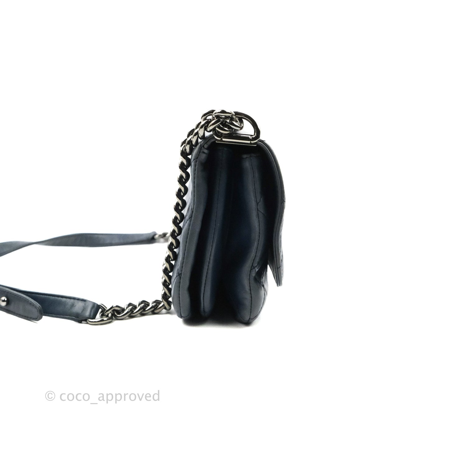 Chanel Boy Clutch With Chain Lambskin Dark Silver Hardware