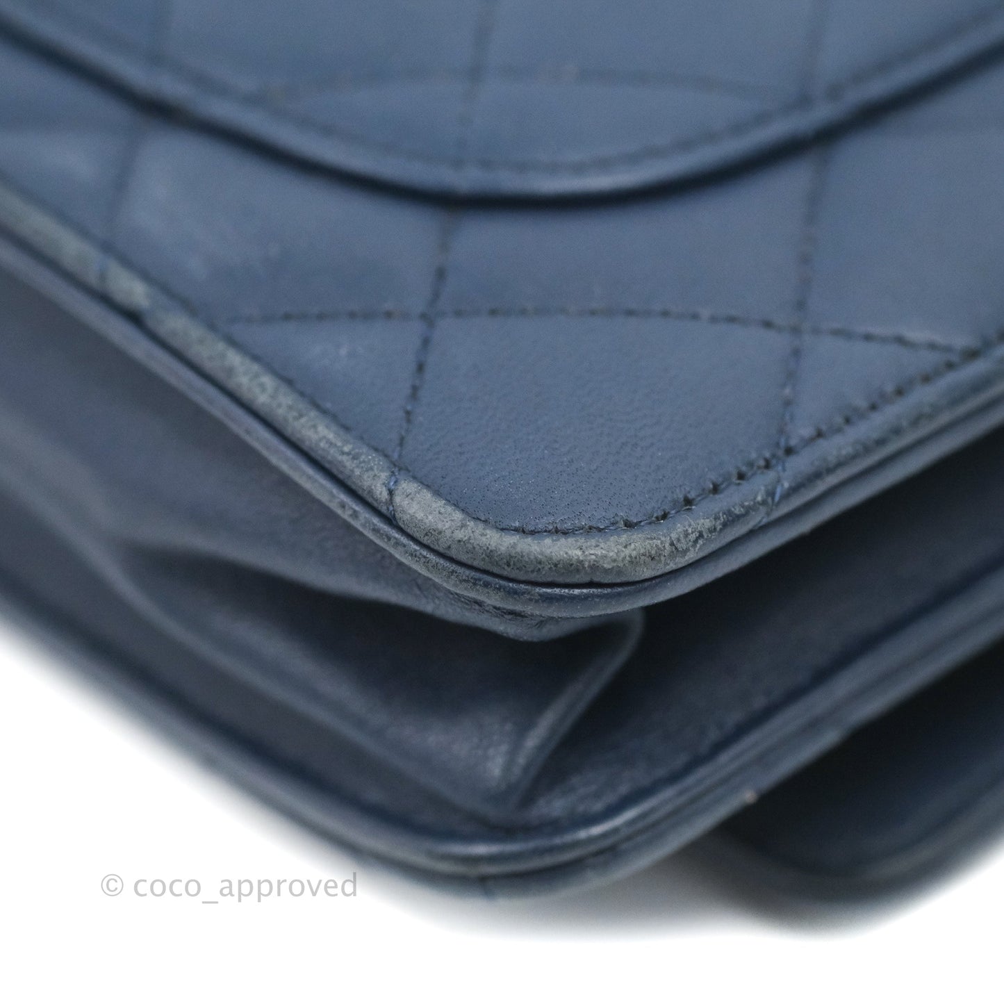 Chanel Quilted Classic Wallet on Chain WOC Navy Lambskin Silver Hardware