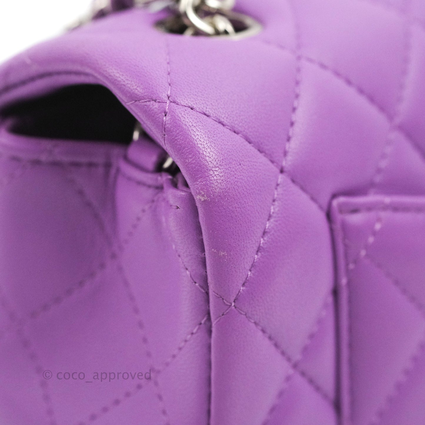 Chanel Quilted Mini Rectangular Flap Purple Lambskin Silver Hardware