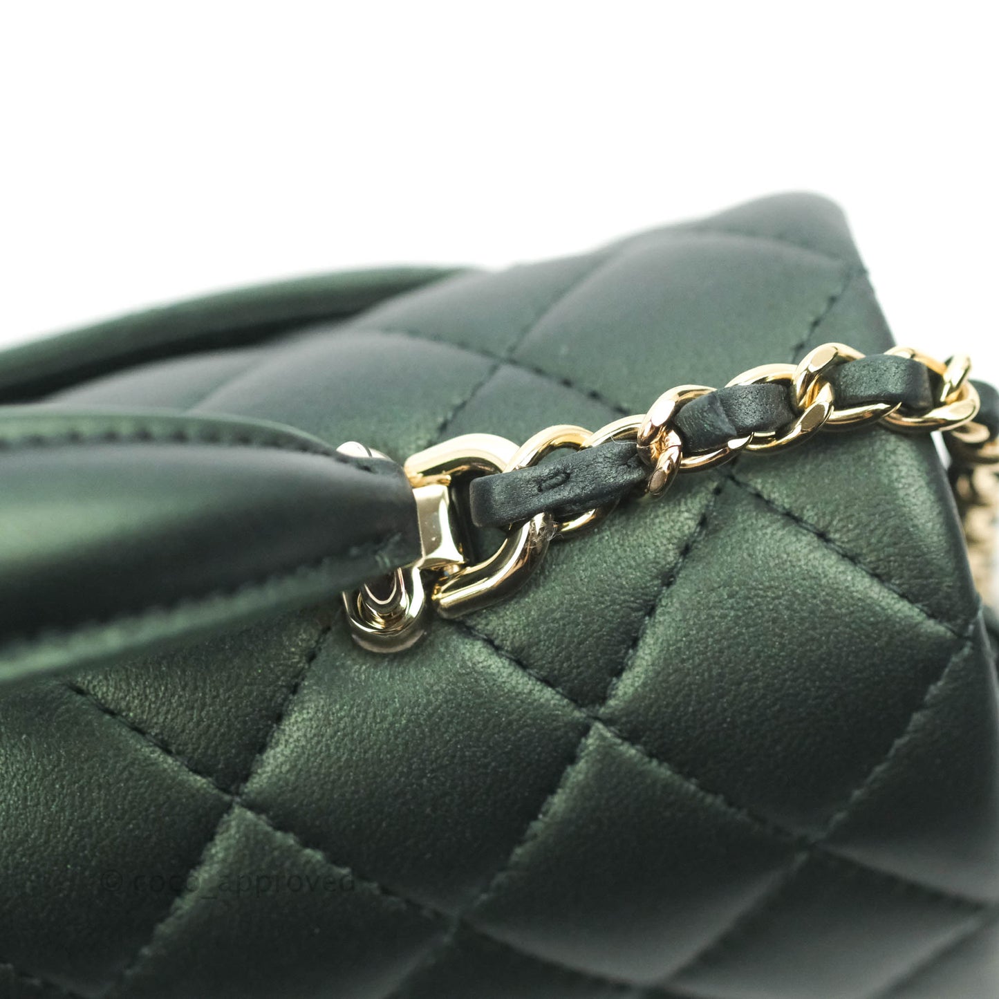 Chanel Top Handle Mini Rectangular Flap Bag Iridescent Green Lambskin Gold Hardware 22A