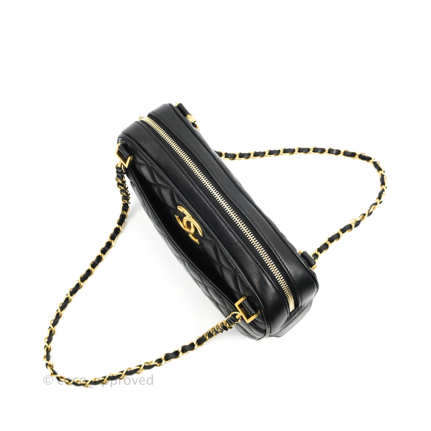 Chanel Quilted Camera Case Bag Black Lambskin Aged Gold Hardware