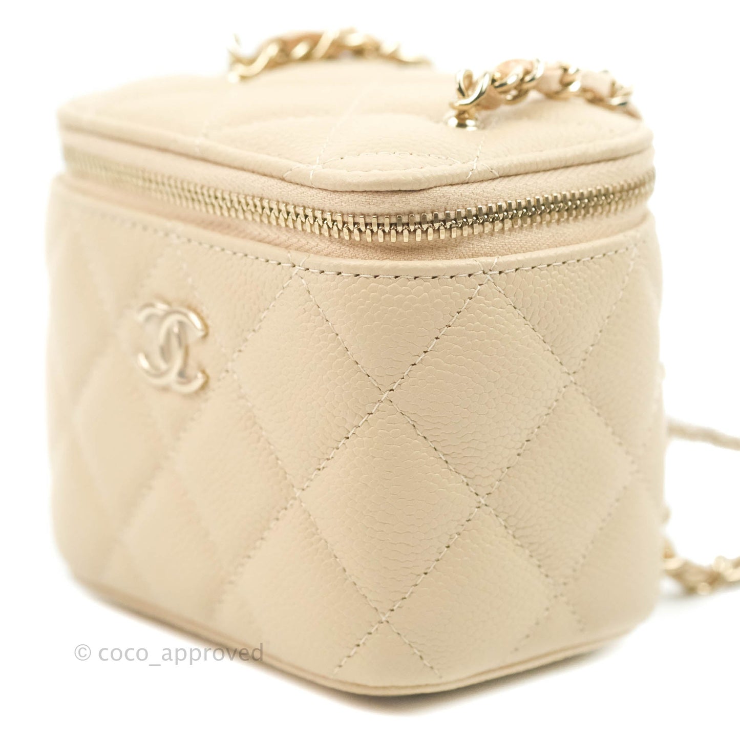 Chanel Classic Mini Vanity With CC Chain Light Beige Caviar Gold Hardware