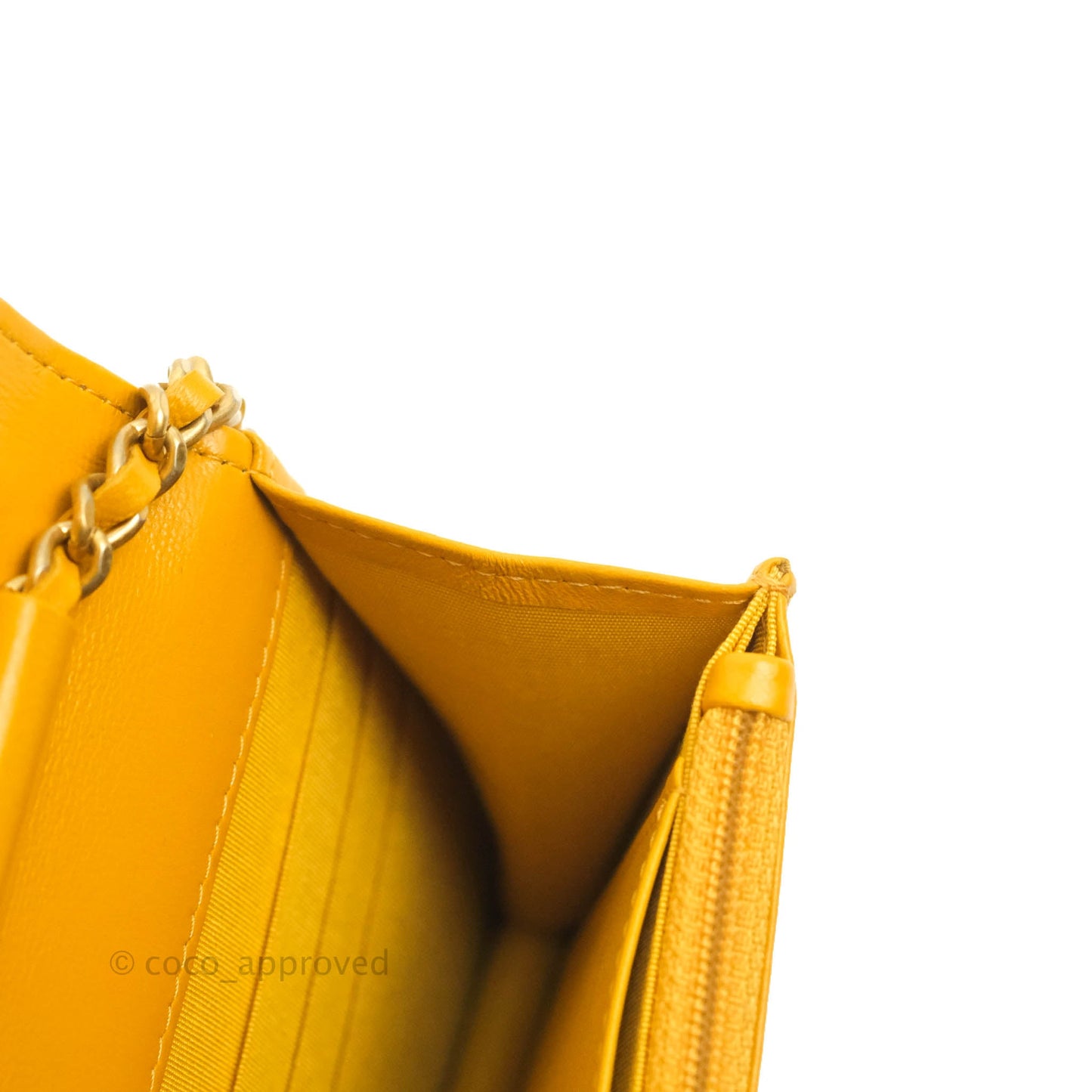 Chanel Quilted Classic Chain Around WOC Yellow Lambskin Aged Gold Hardware
