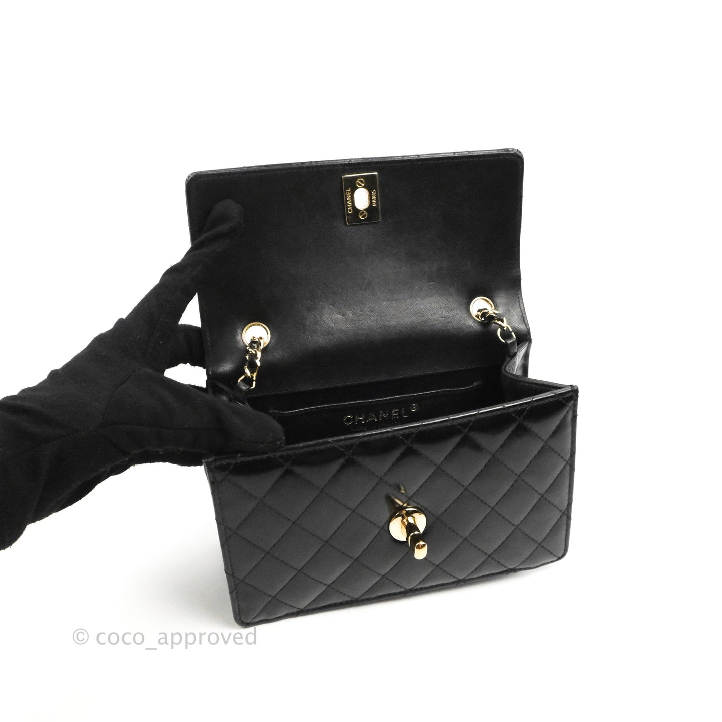 Chanel Mini Flap Clutch with Chain Black Gold Hardware