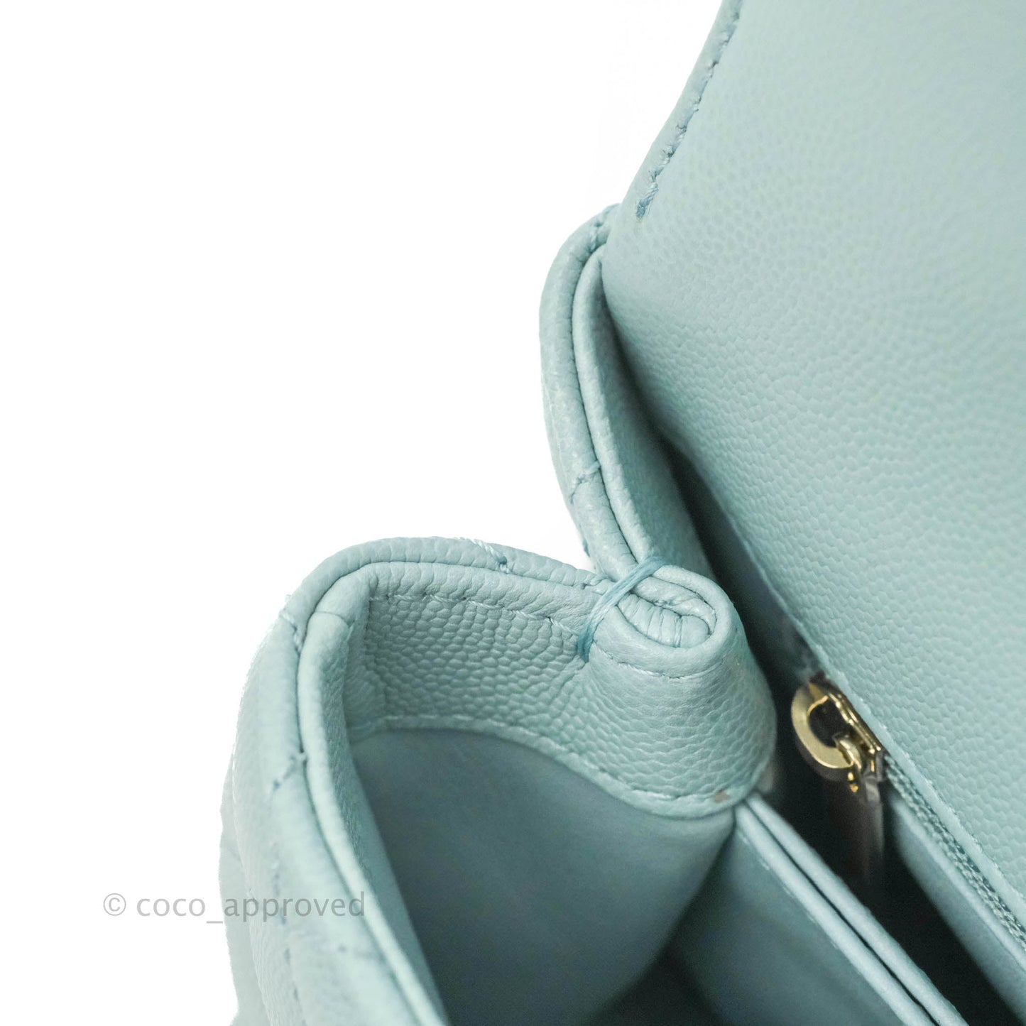 Chanel Small Coco Handle Quilted Light Blue Caviar Gold Hardware