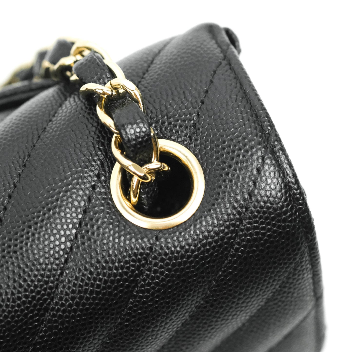 Chanel Chevron Mini Rectangular Flap Black Caviar Gold Hardware