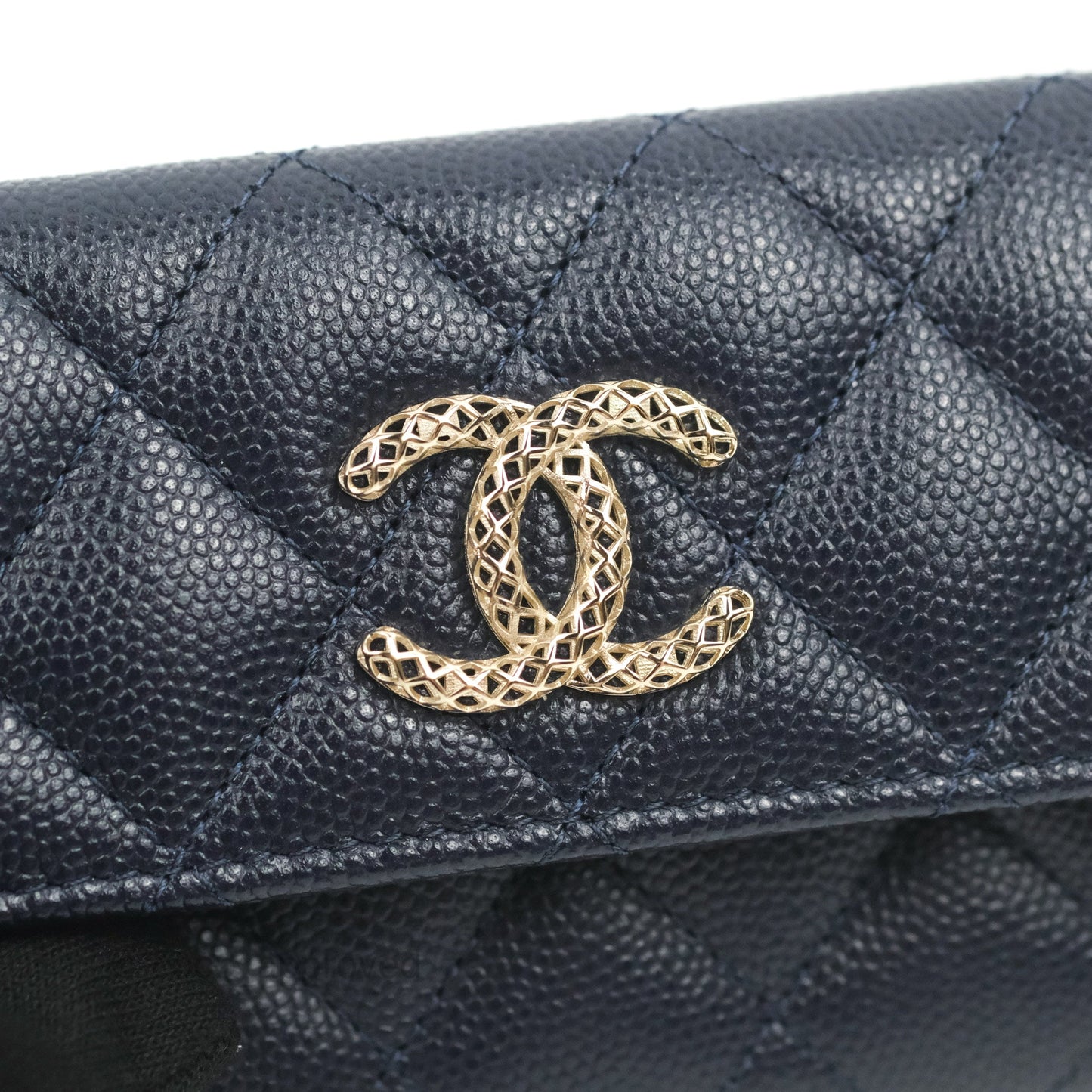 Chanel Quilted Flap Card Holder Navy Caviar