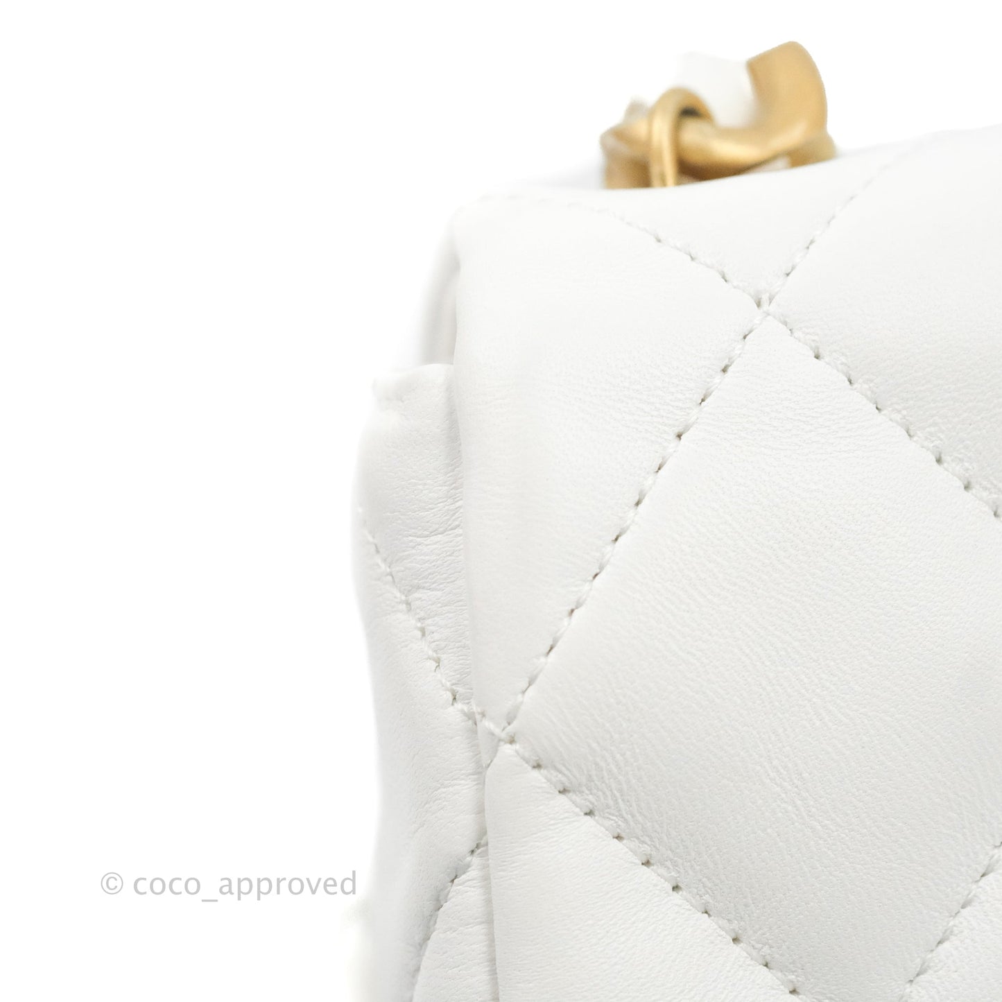 Chanel Small Flap Bag White Lambskin Aged Gold and Lacquered Metal 22S