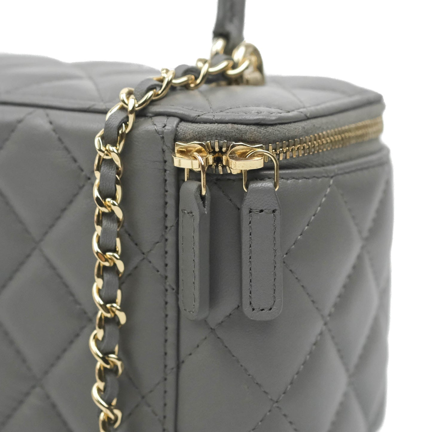 Chanel Vanity Rectangular Top Handle Grey Lambskin Gold Hardware