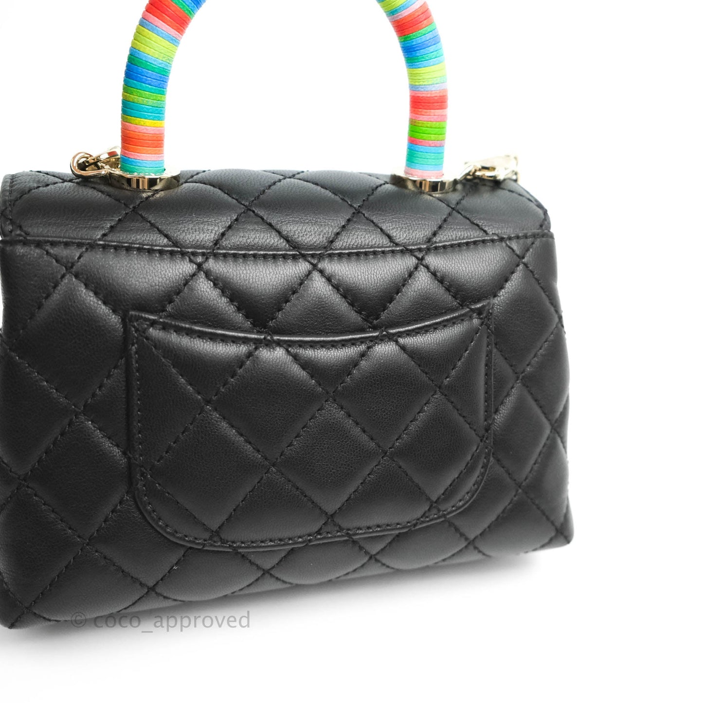 Chanel Quilted Mini Rainbow Coco Handle Bag Lambskin Black Gold Hardware