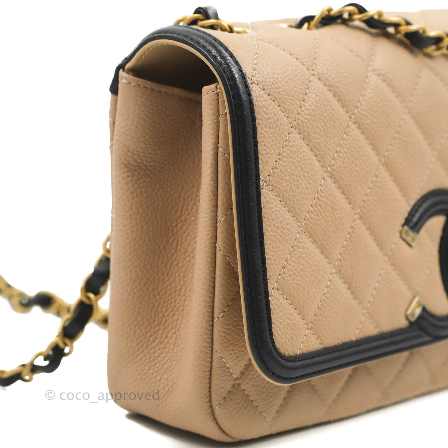 Chanel Quilted Medium CC Filigree Flap Beige Black Caviar