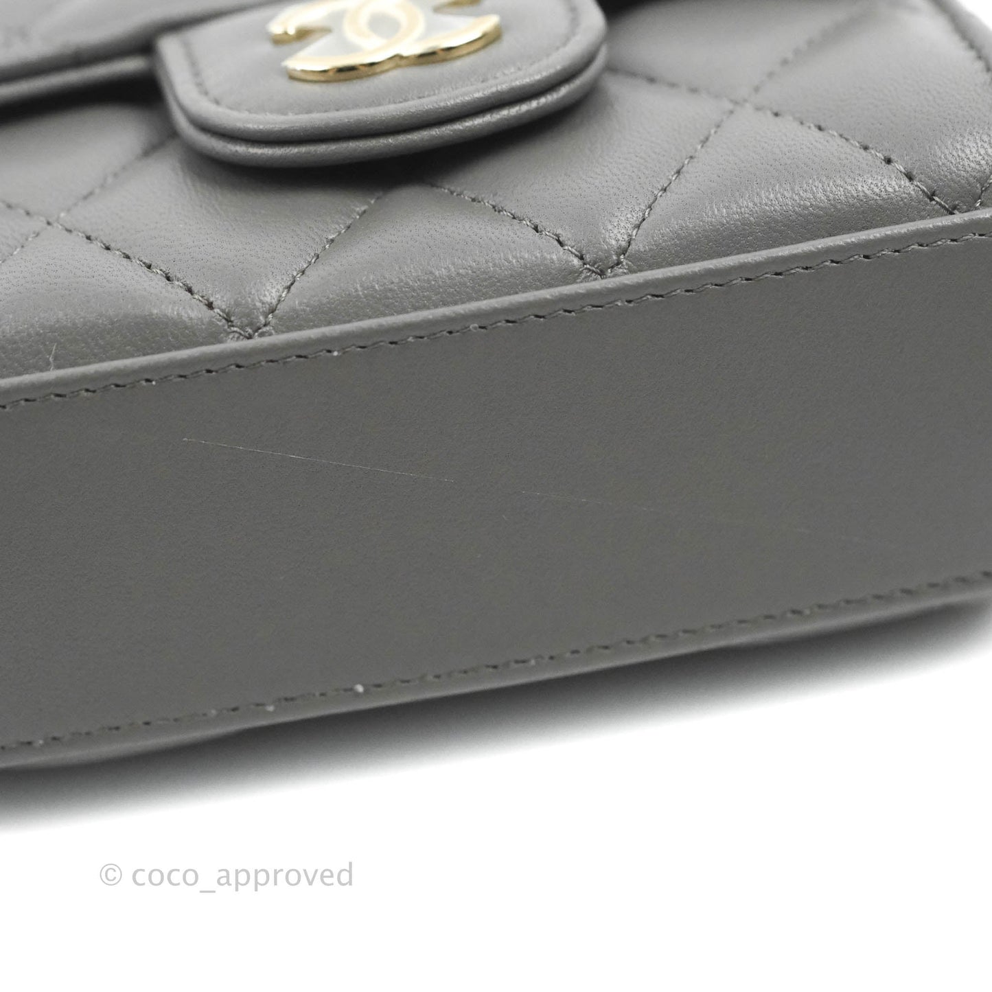 Chanel Mini Handle Clutch With Chain Grey Lambskin Gold Hardware