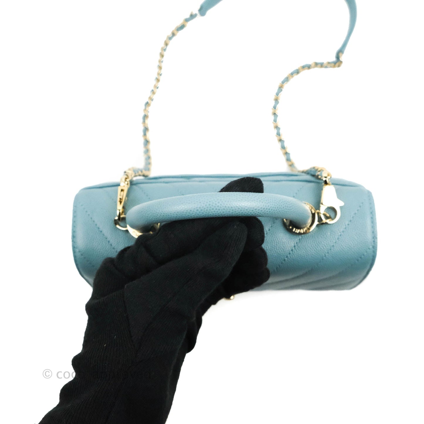 Chanel Small Coco Handle Chevron Blue Caviar Gold Hardware