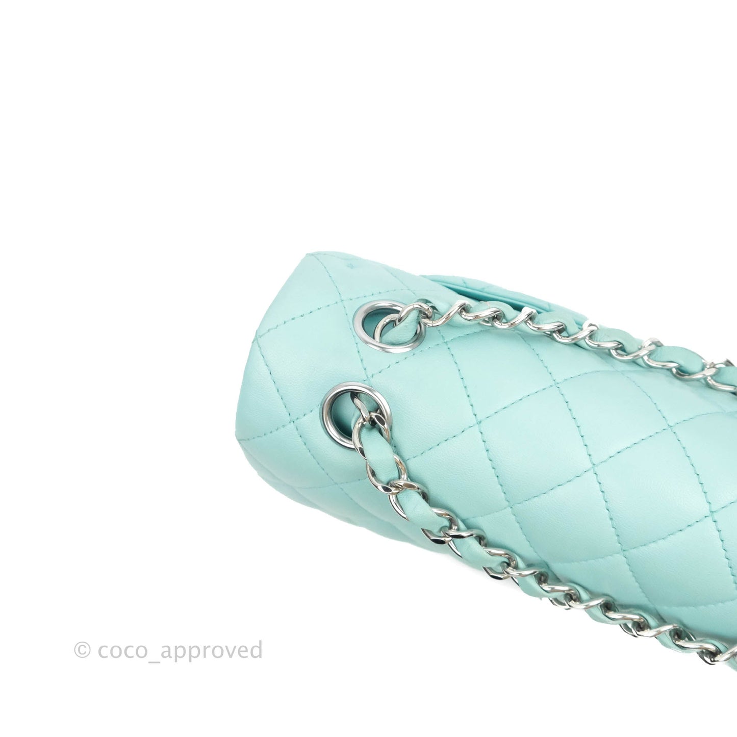 Chanel Small Classic Quilted Flap Tiffany Blue Lambskin Silver Hardware